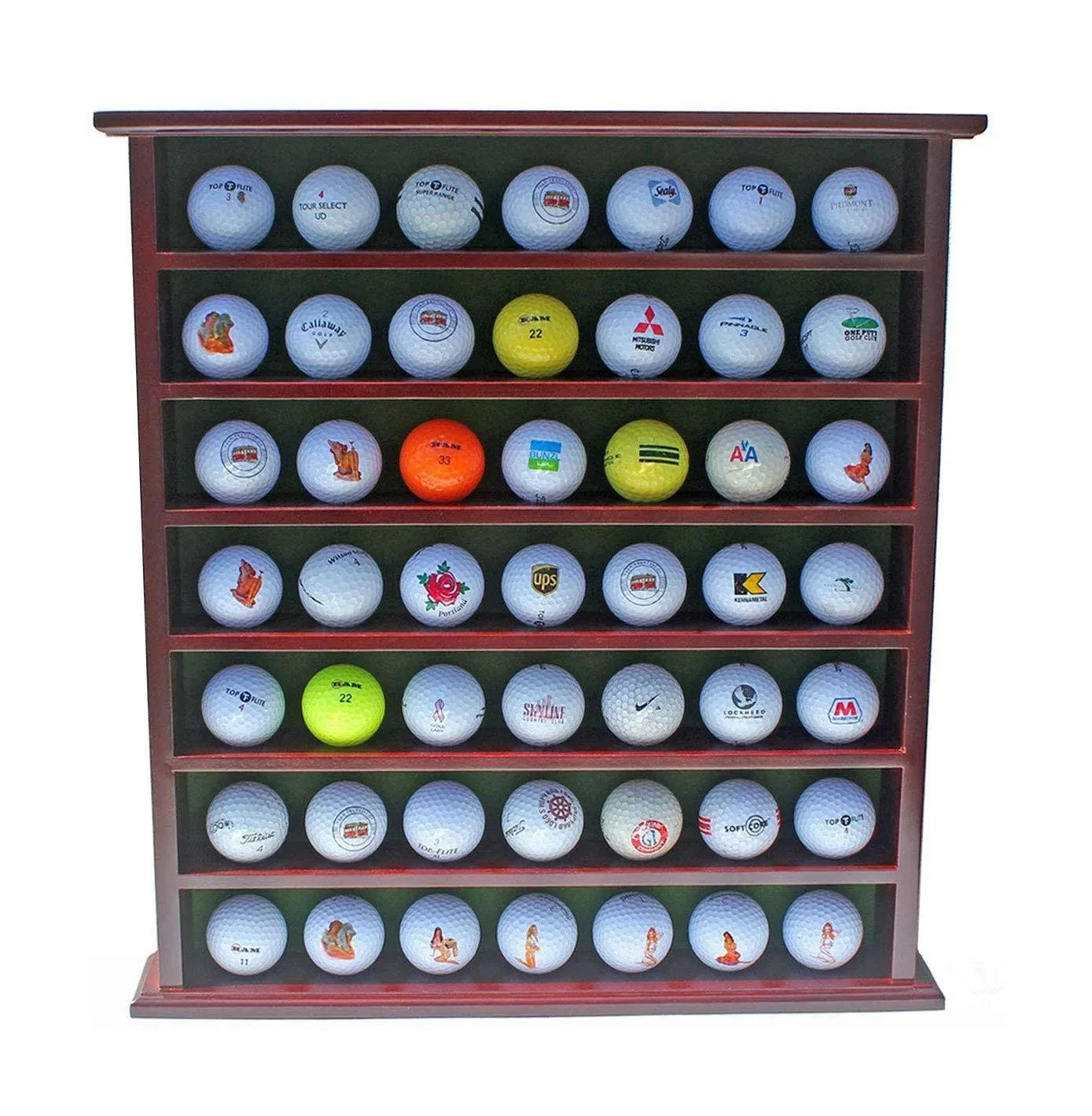 DisplayGifts Golf Gift 49-Golf Ball Display Case Cabinet Rack, No Door Open Rack Mahogany Finish