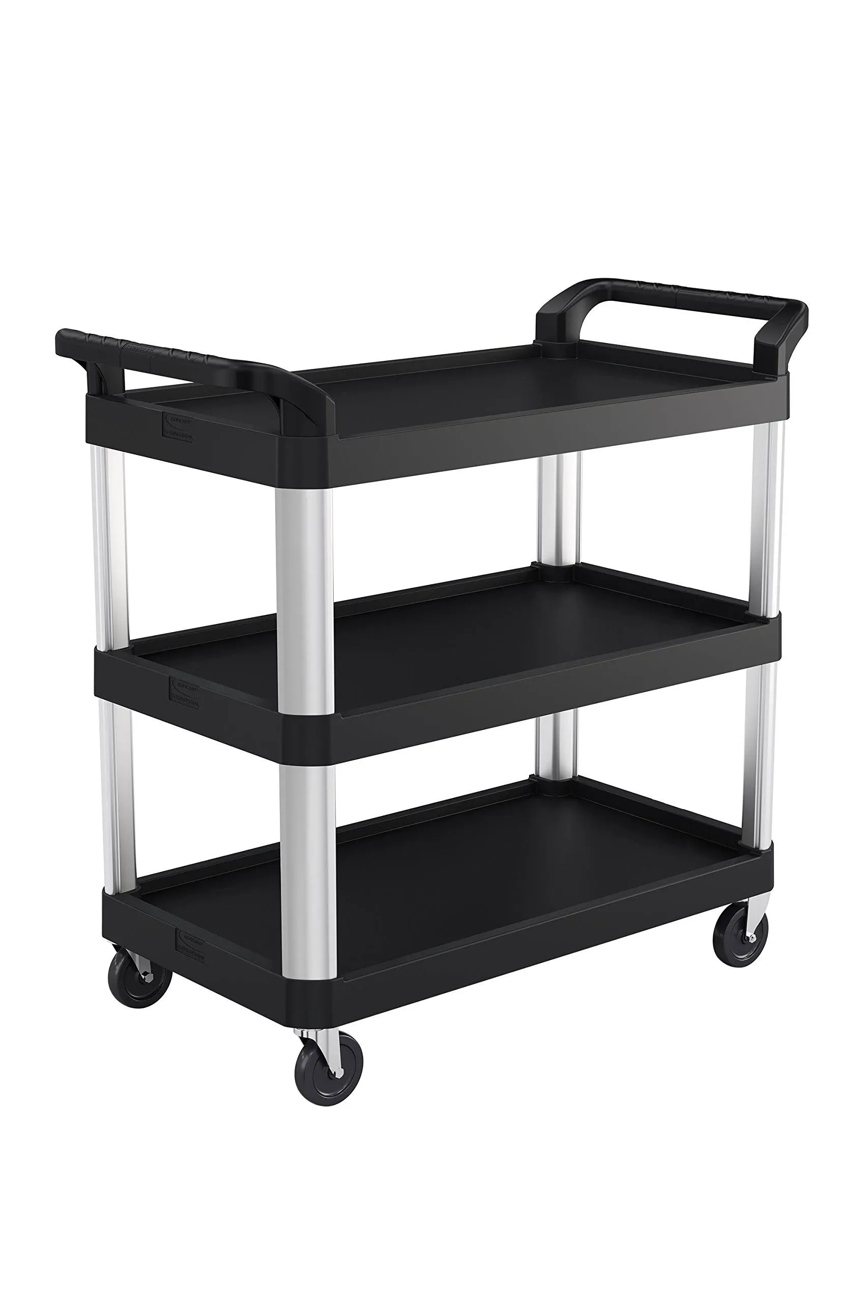 Suncast Commercial 3-Shelf Service Cart, 38"H x 20"W x 40"D, Black/Silver