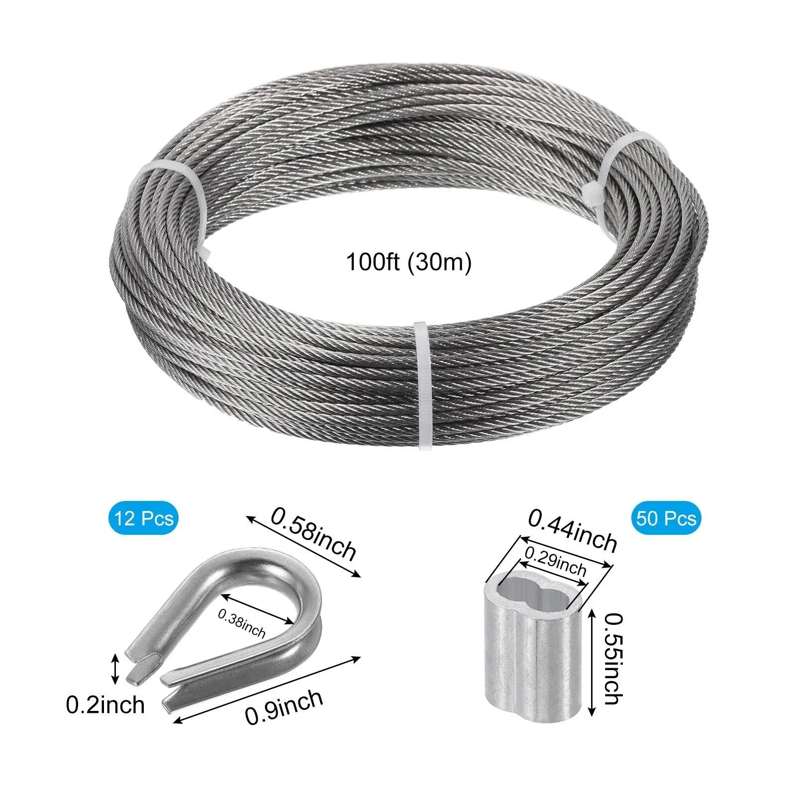 1/8&#034; Wire Rope Cable Kit 100ft Stainless Steel 7x7 Strand Wire Cable Railing Kit