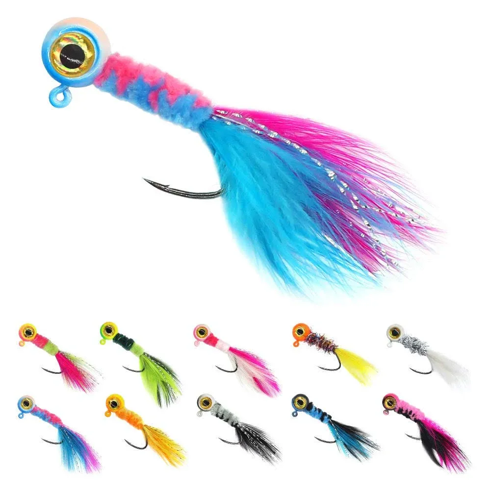 Crappie-Jig-Ma<wbr/>rabou-Feather-<wbr/>Jigs-For-Crapp<wbr/>ie-Fishing-Lur<wbr/>es Kit 50 Pack Panfish S