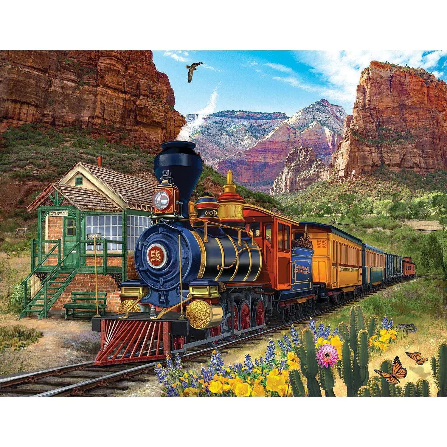 SUNSOUT INC - Dry Gulch - 1000 pc Large Pieces Jigsaw Puzzle by Artist: Bigelow Illustrations - Finished Size 27" x 35" - MPN# 31532