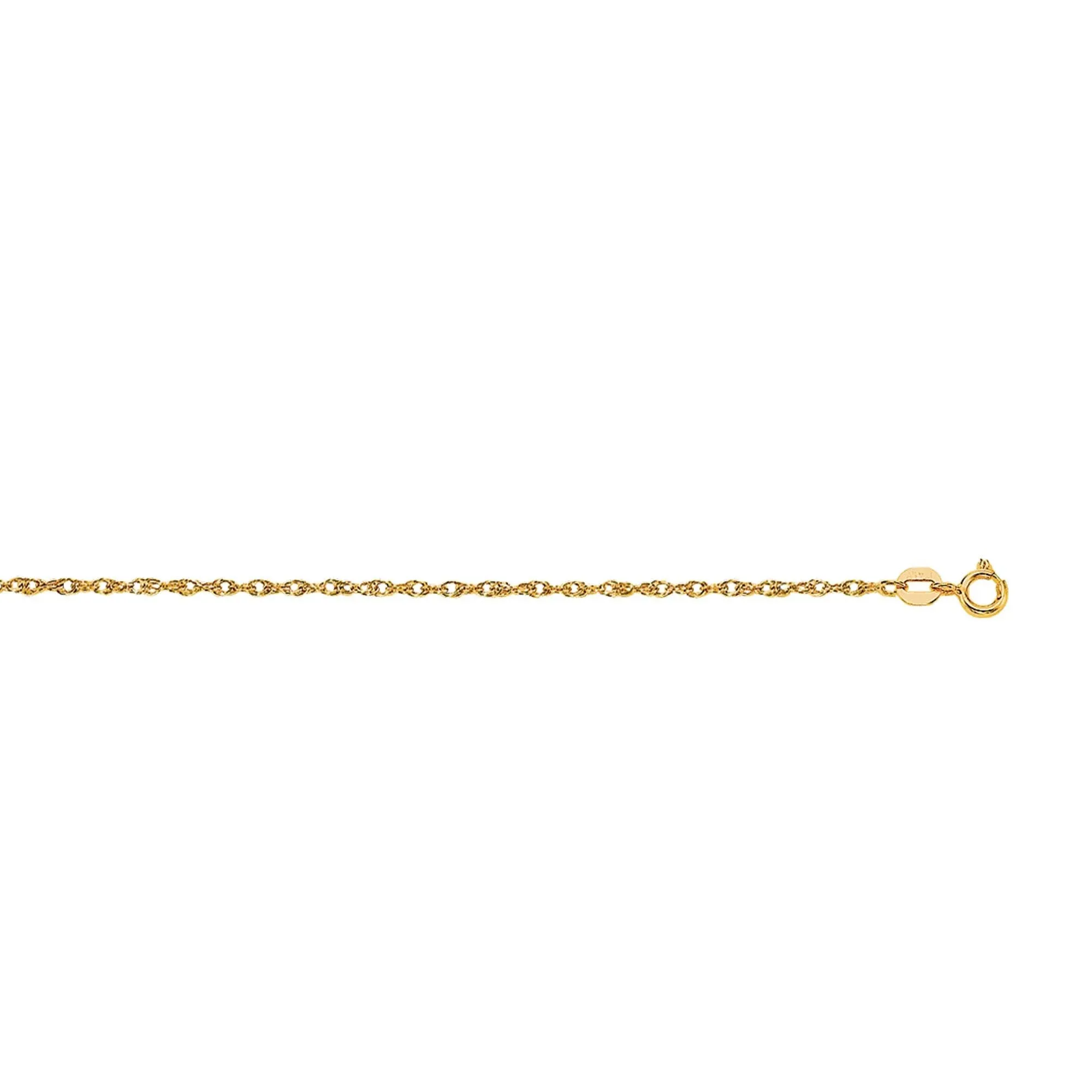 14k Yellow Gold Rope Chain Necklace, 0.7mm