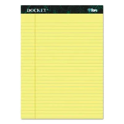 TOPS Docket Ruled Perforated Pads, 8 1/2 X 11 3/4, Canary, 50 Sheets, Dozen