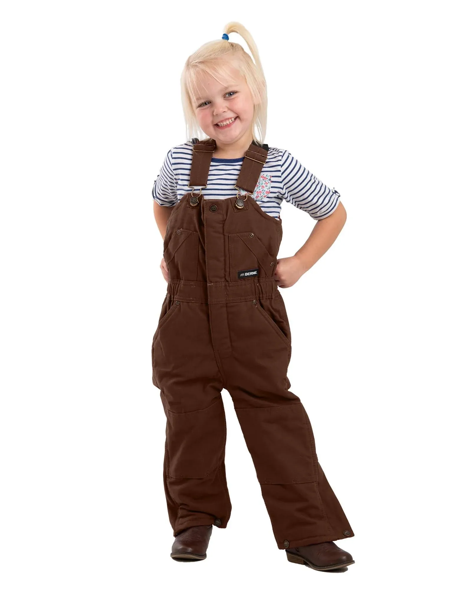 Berne Apparel Toddler Washed Insulated Bib Overall, Bark - 2T