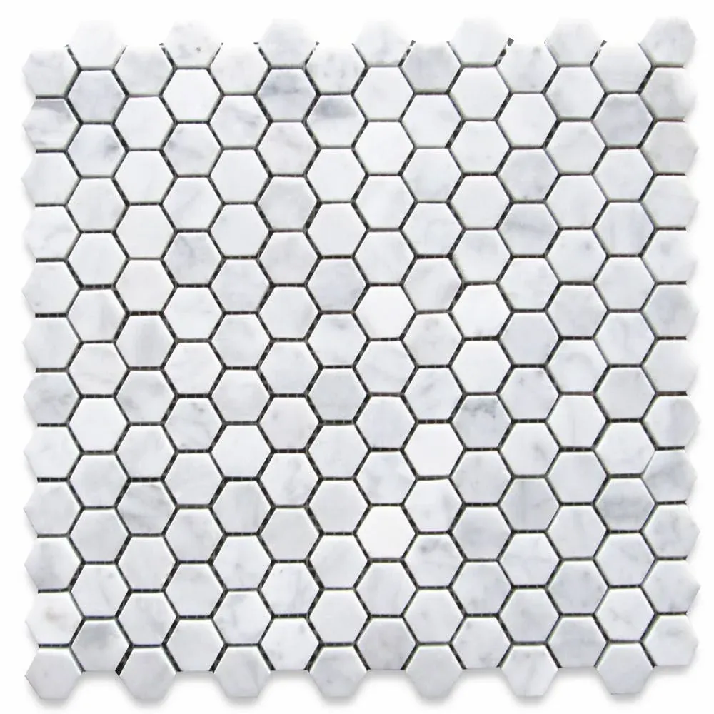 Carrara White Italian Carrera Marble Hexagon Mosaic Tile 1 inch Honed