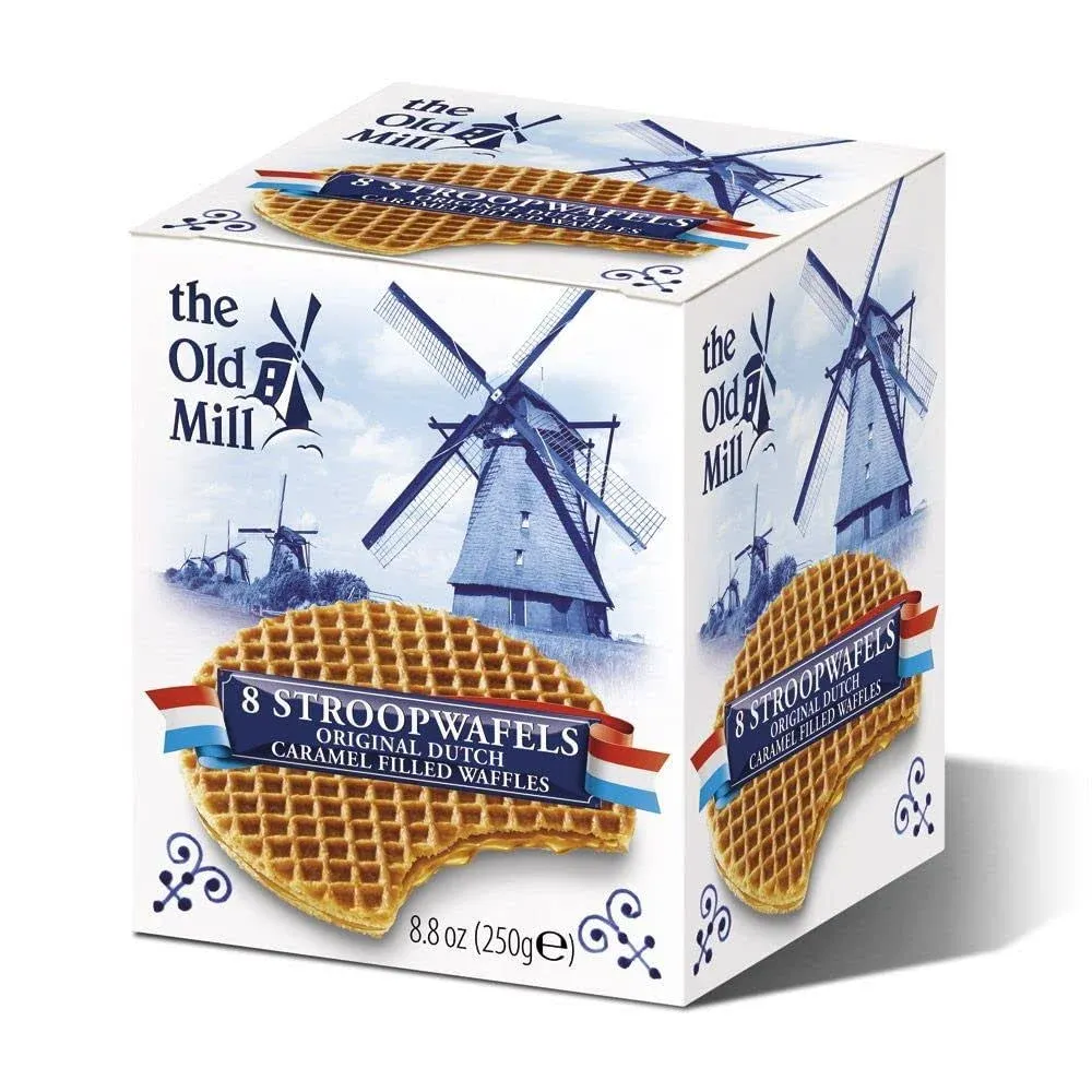 The Old Mill 8 Stroopwafels Original Dutch Caramel Filled Waffels BOX – 250g FROM HOLLAND