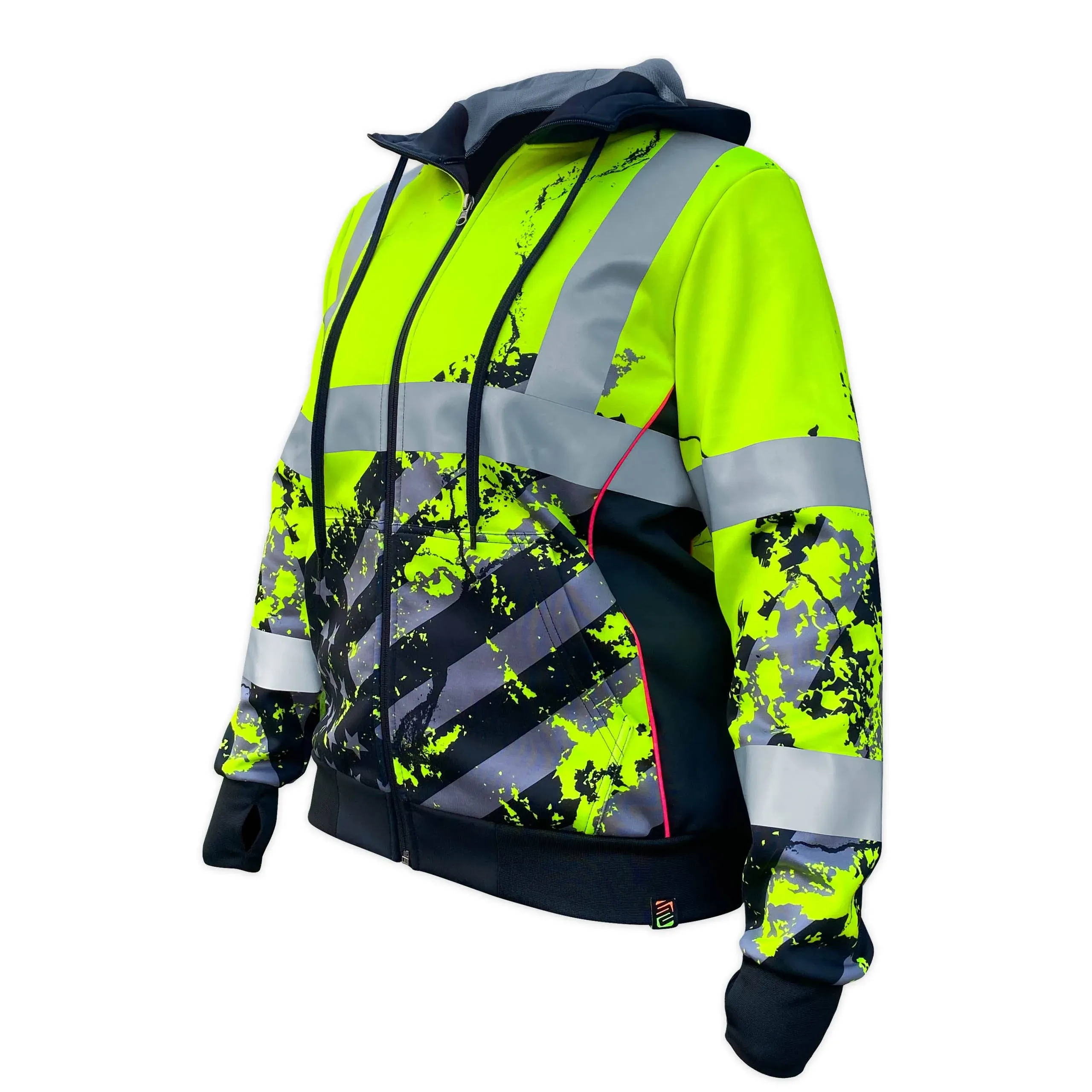 "SafetyShirtz Women's SS360º American Grit Class 3 High Visibility Zip Safety Hoodie"