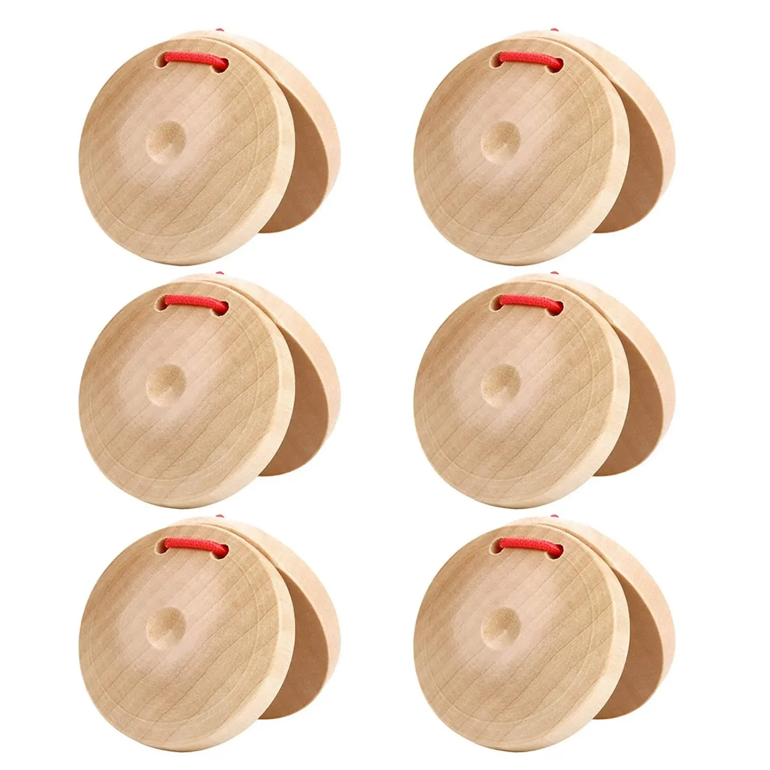 Wooden Castanet Percussion Instrument - 6PCS Hand Finger Castanets Party Favors Spanish Wood Castanets Classroom DIY Rhythm Music Musical Instrument for Kids Children Adult