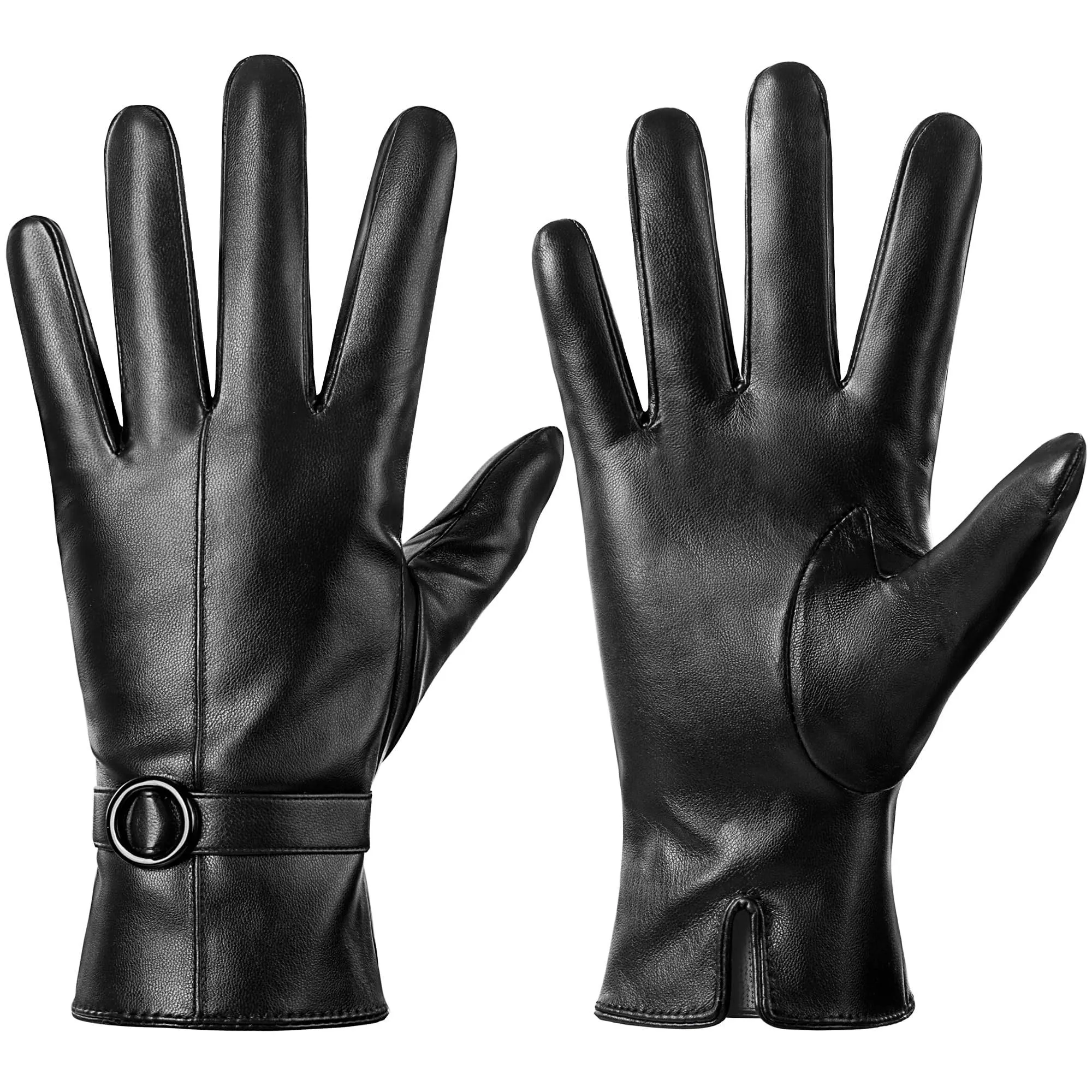 NEW WITH TAGS - DSANE Women&#039;s Black Winter Leather Gloves - Warm - BUTTON TRIM