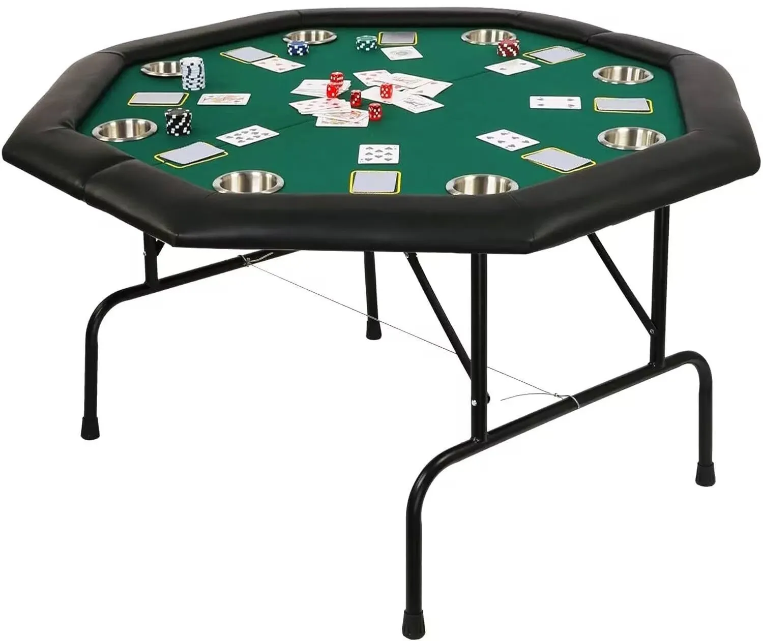 Poker Table Folding Casino Poker Table 48'' Texas Hold’em Poker Table Game Table with Stainless Steel Cup Holder