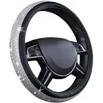 CAR PASS Glorious Rhinestones Leather Universal Steering Wheel Cover,Fit for Suvs,Vans,Sedans,Cars,Trucks (Silver)