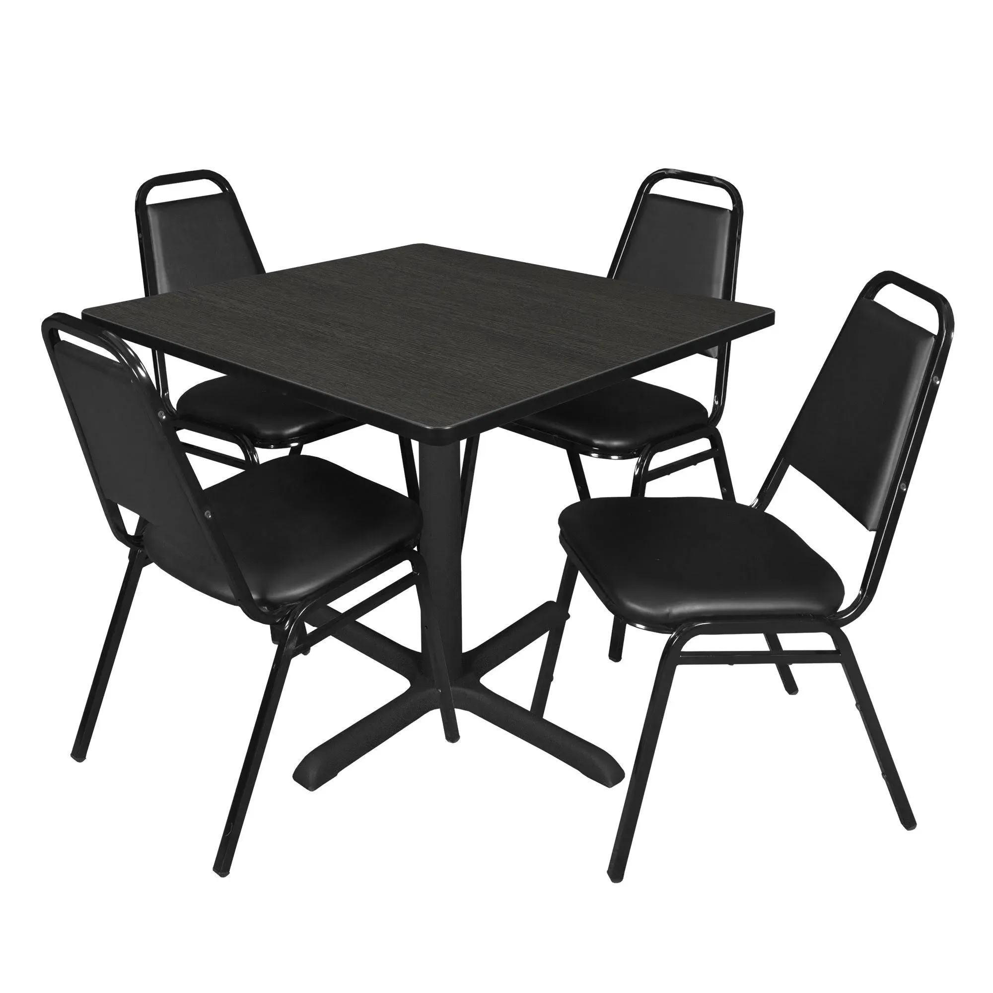 Cain 42" Square Breakroom Table- Cherry & 4 Restaurant Stack Chairs- Black