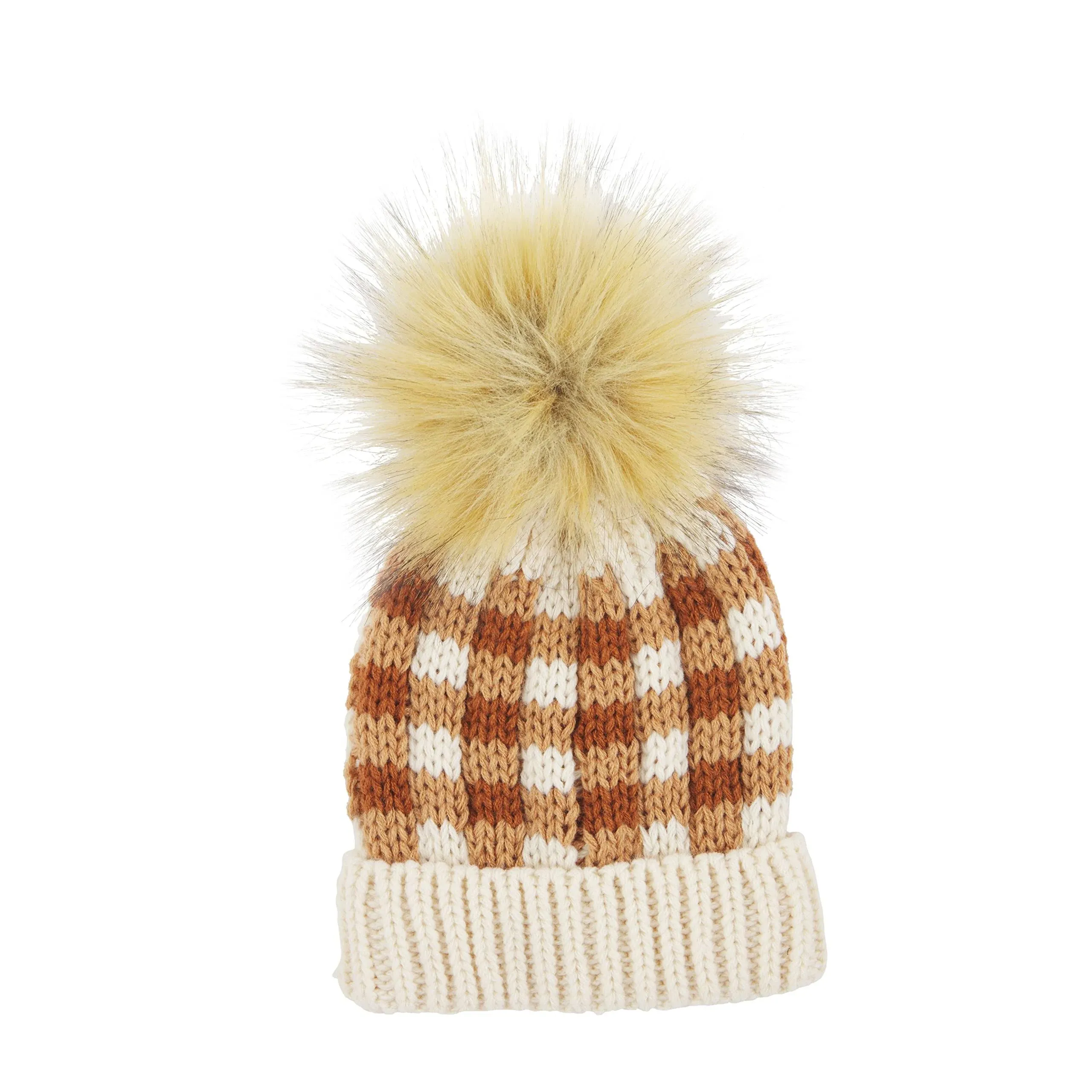 Mud Pie Gingham Beanie Pom Hat - Baby, Orange / Infant 6-18mo