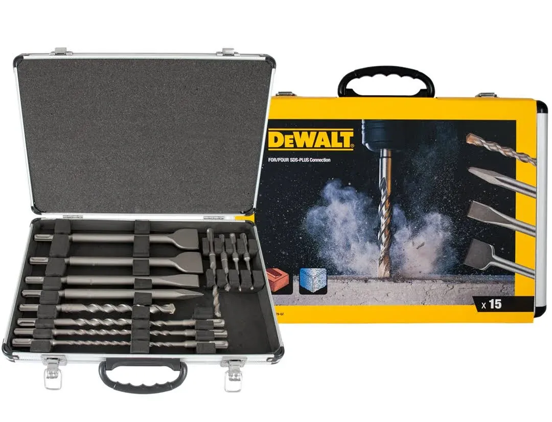 DeWalt chisel and drill set, 15 pieces SDS plus: 4 x flat chisels, 1 x pointed chisel, 10 x SDS plus high performance drill bits, including 1 x aluminium case, DT9679