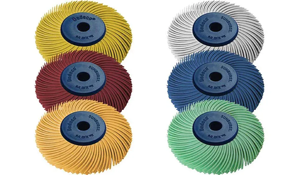 Dedeco 1300 Sunburst - 2 in. 3-Ply Radial Discs - 1/4 in. Arbor - Thermoplastic Cleaning and Polishing Tool Assortment (6-Piece)