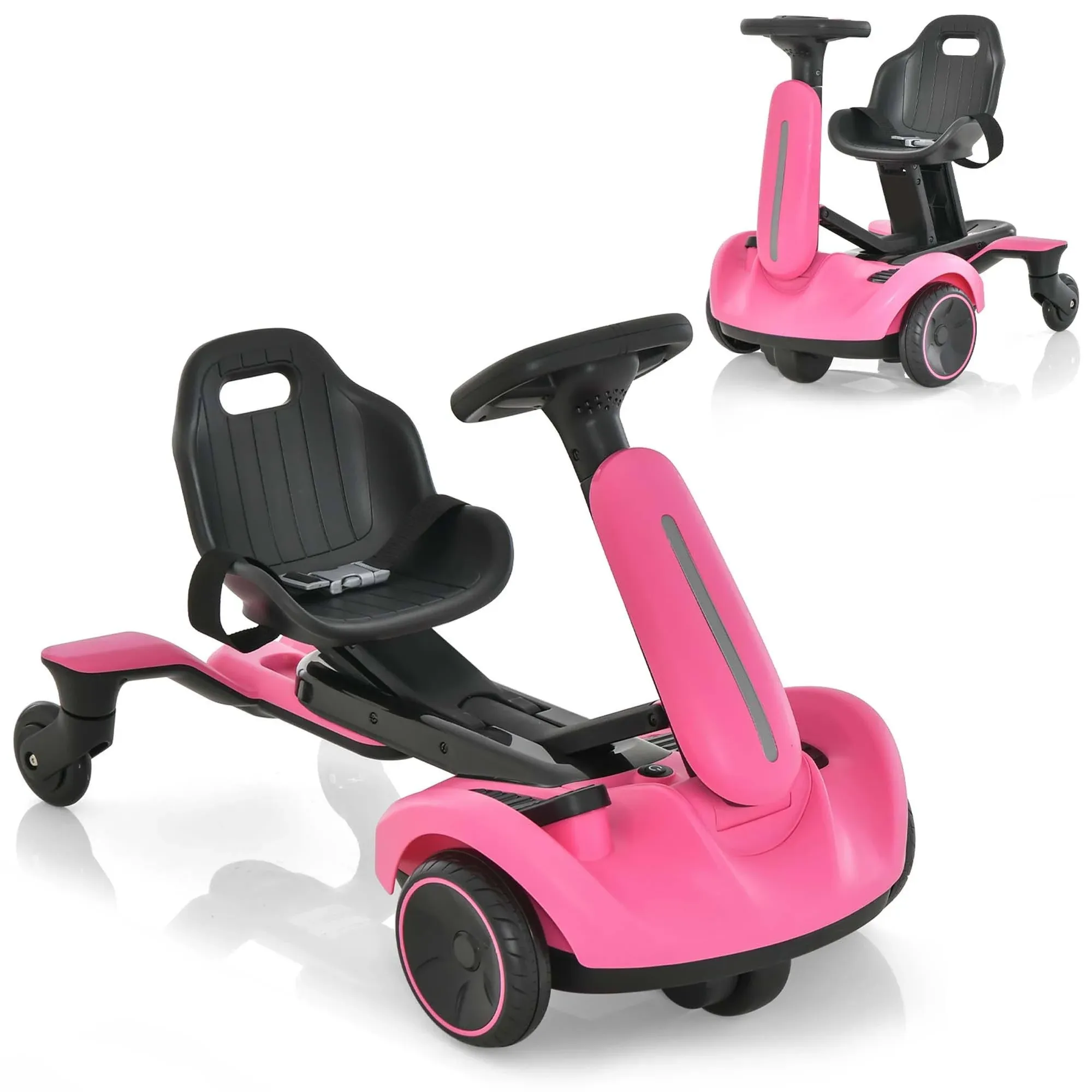 Costzon Ride on Drift Car, 6V Electric Ride-On Toy W/360-Degree Spin, 2-Position Adjustable Seat Up & Down/Front to Back, 2.6-3 MPH Max Speed, Horn & Engine, Drifting Go Kart for Kids 3+ (Pink)