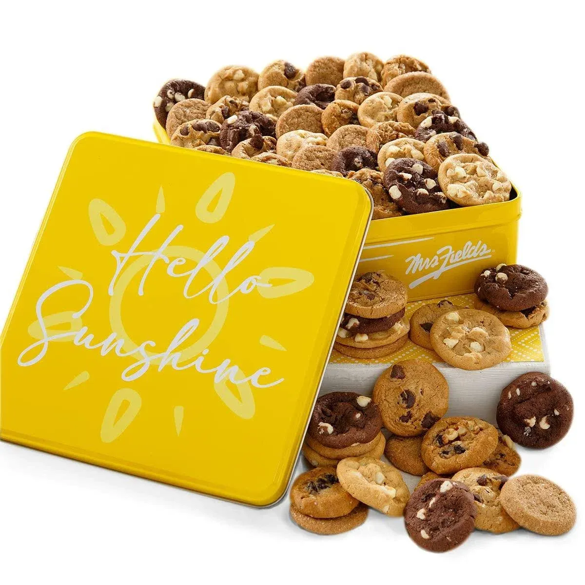 Mrs. Fields - Hello Sunshine Tin, Assorted with 60 Nibblers Bite-Sized Cookies in ...