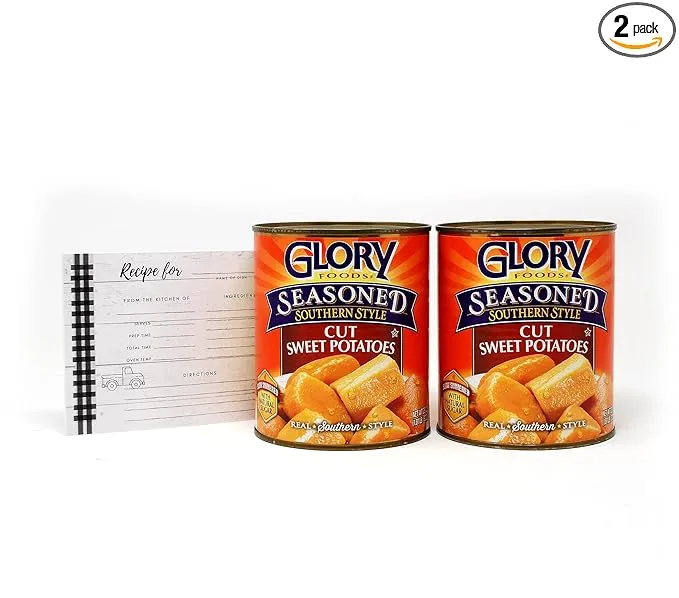 Glory Foods Cut Sweet Potatoes Canned, 2 Pack of 29 oz cans, Seasoned Southern Style with exclusive JFS Recipe Card