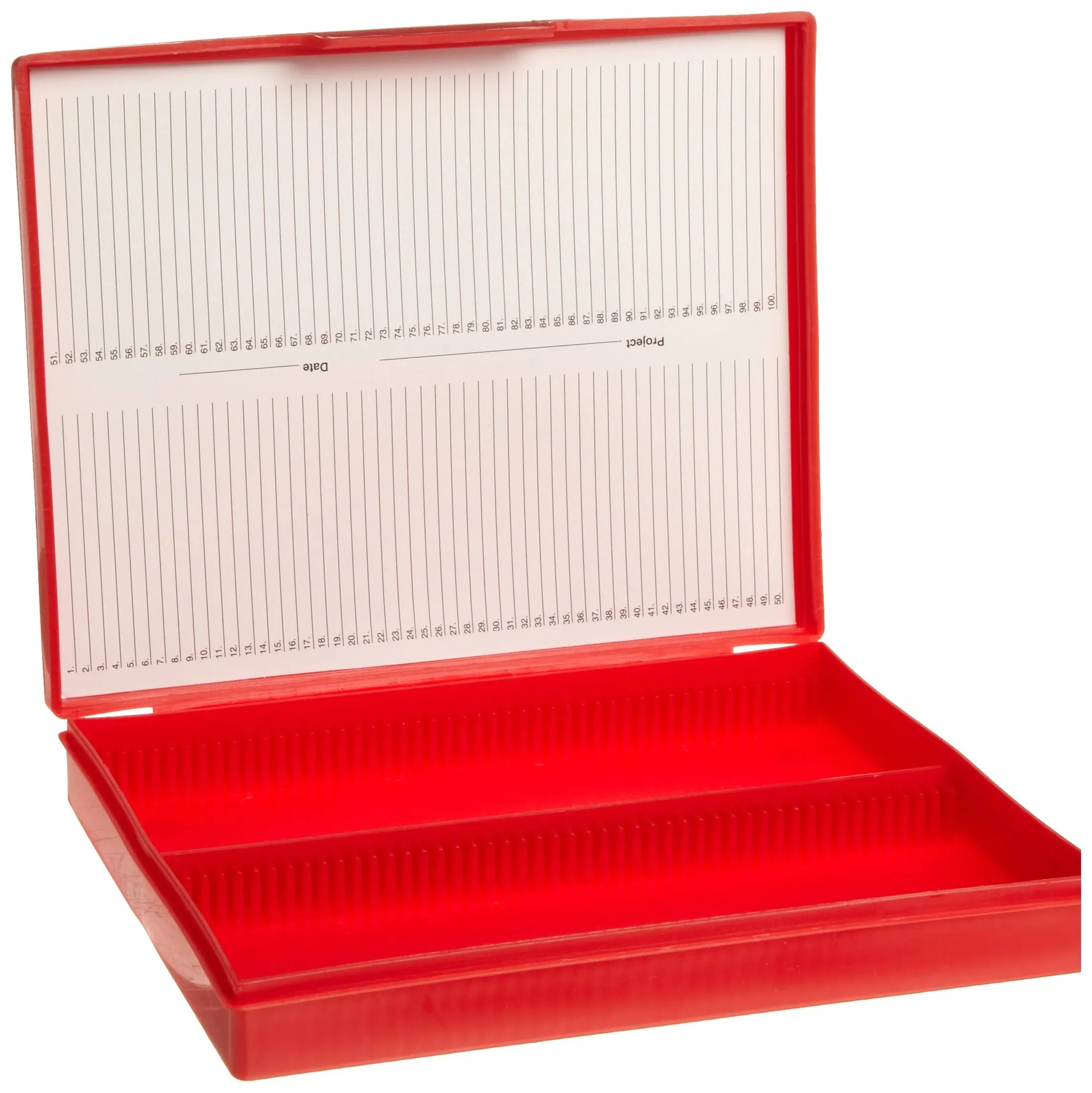 Heathrow Scientific Microscope Slide Box, 100-Place, Red