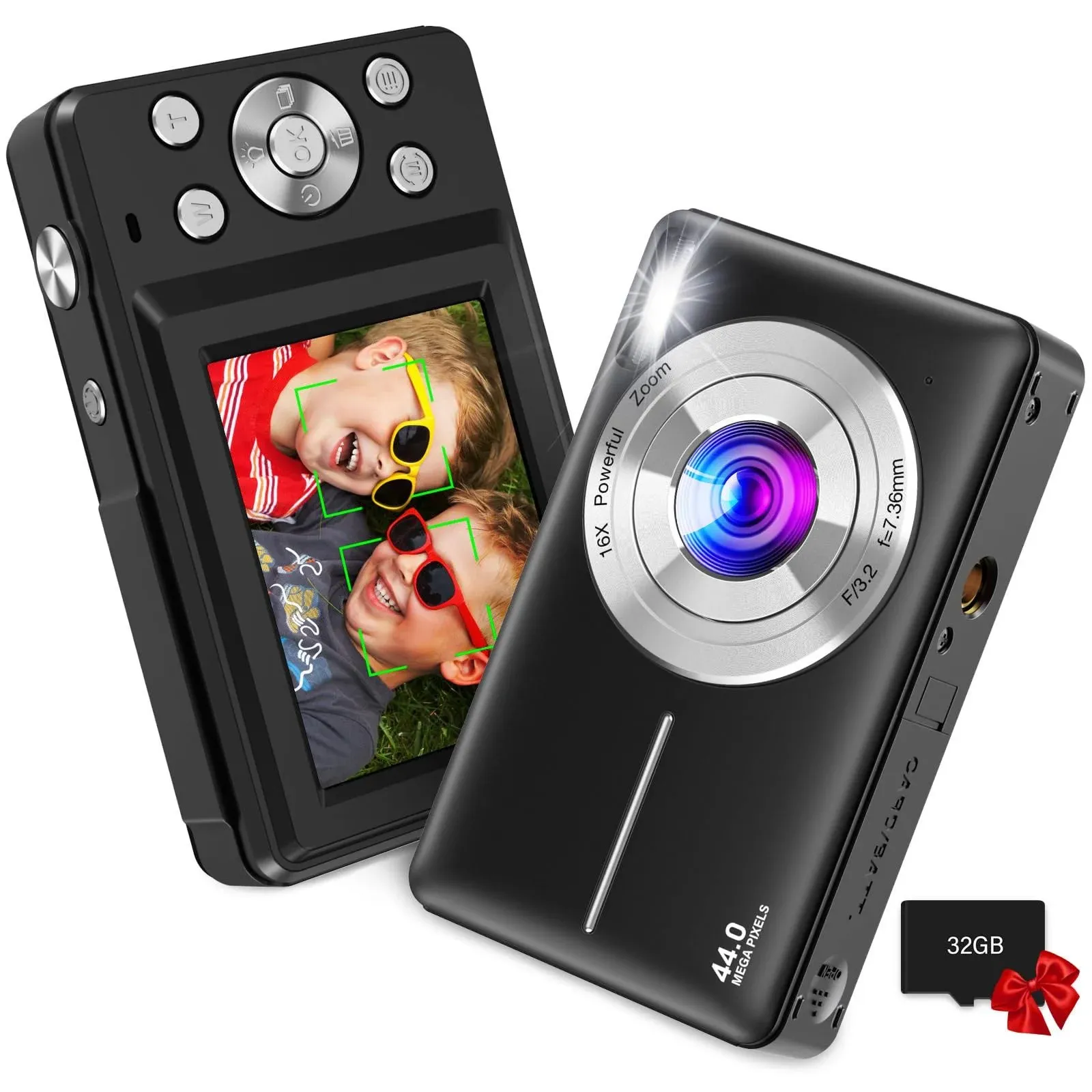 Digital Camera,Kids Camera with 32GB Card, FHD 1080P 44MP Compact Vlogging Camer