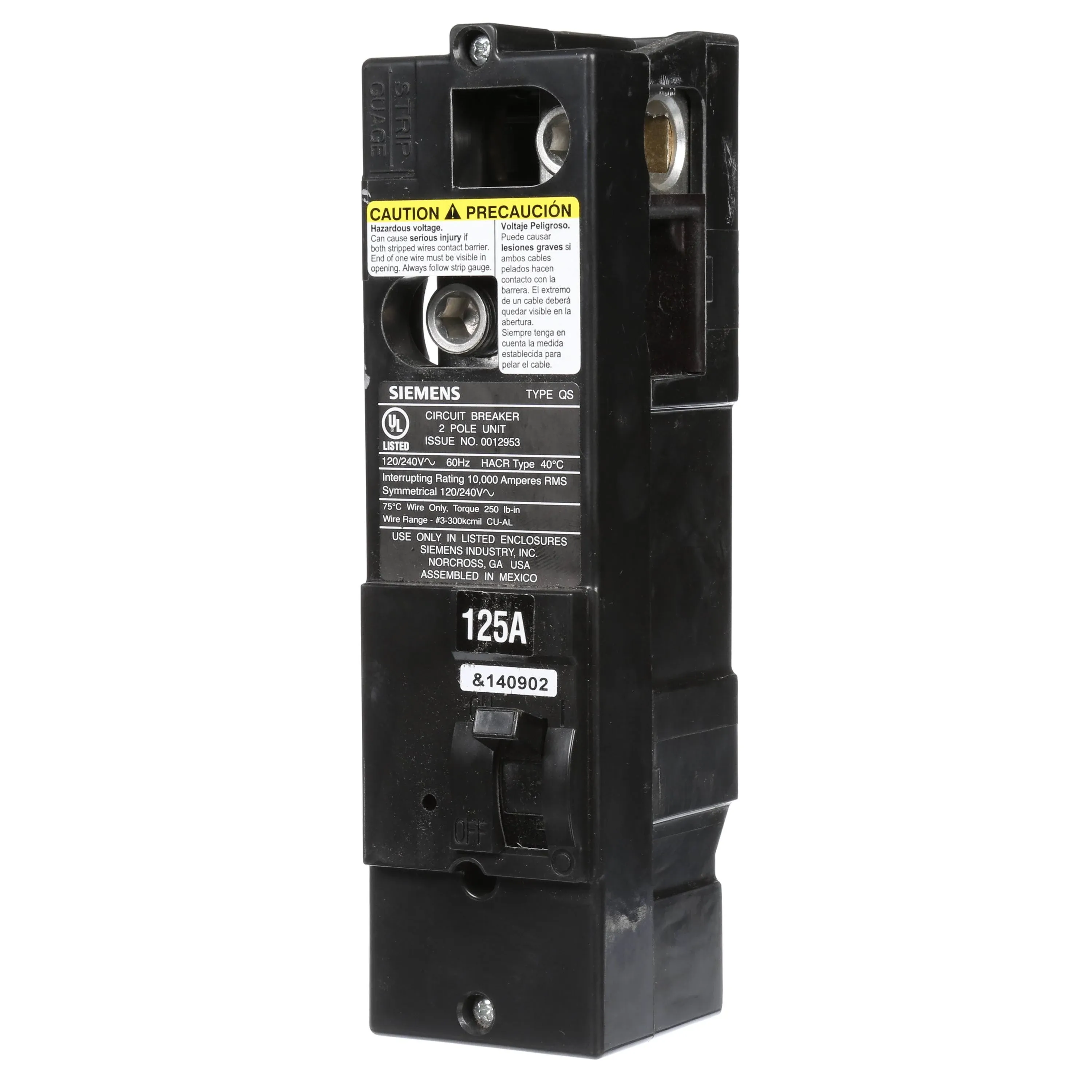 Siemens QS2125 Circuit Breaker 125 Amp 2 Pole 120/240 VAC QS Plug In Type QS