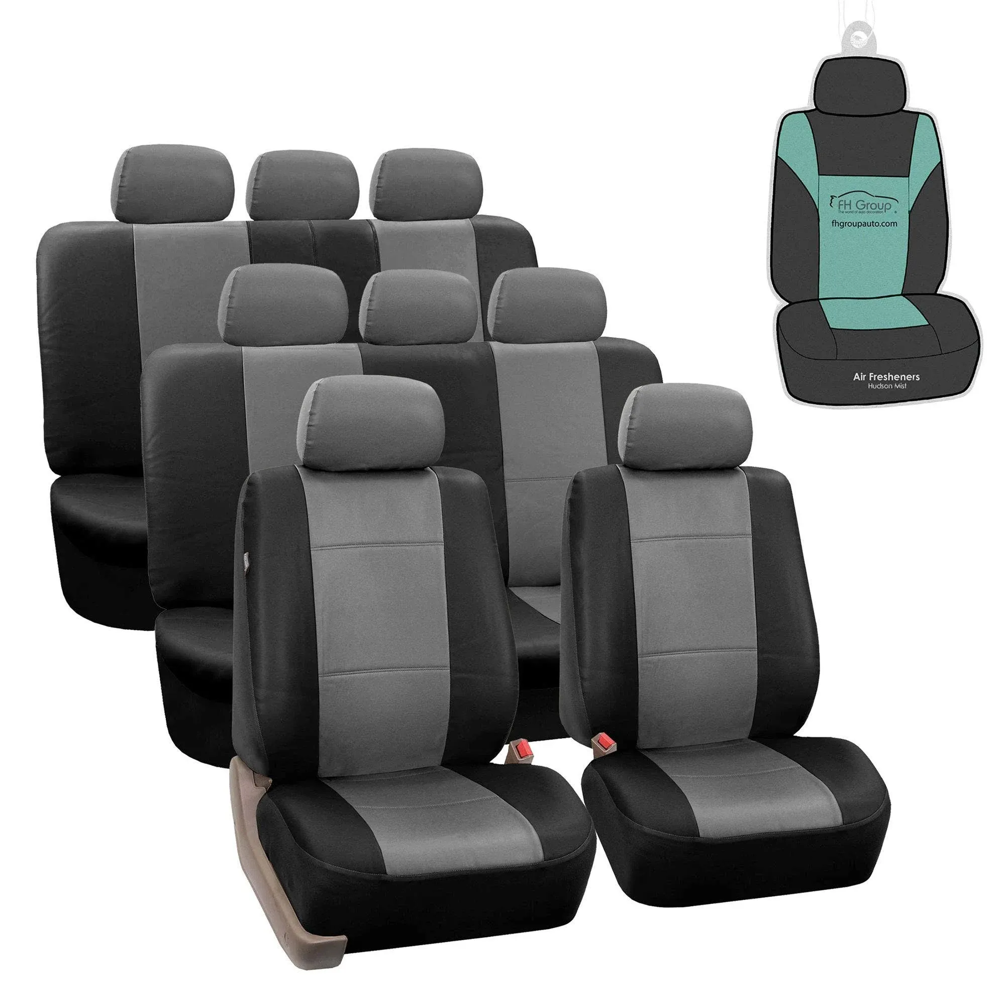 FH Group ; Car for SEAT Covers PU Leather 3 Row Car for SEAT  Gray / Black-128 U