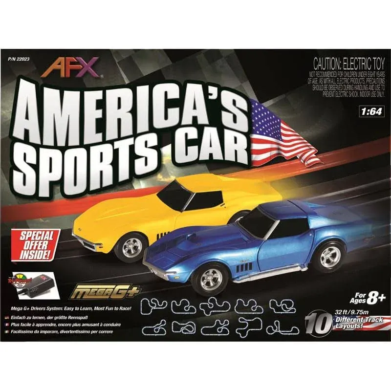 AFX America's Sports Car Chevy Corvette 32-Foot Mega G+ HO Slot Car Track Set