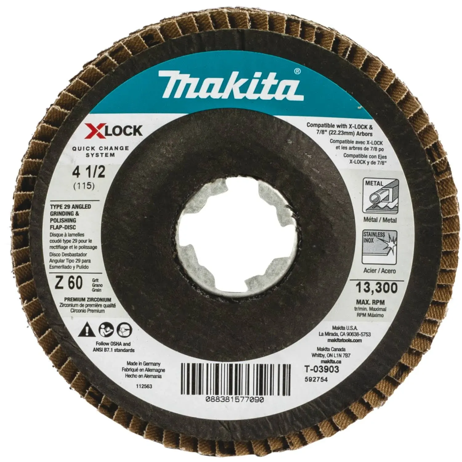 Makita X-Lock 41/2&#039;&#039; 60 Grit Type 29 Angled Grinding And Polishing Flap Disc ...