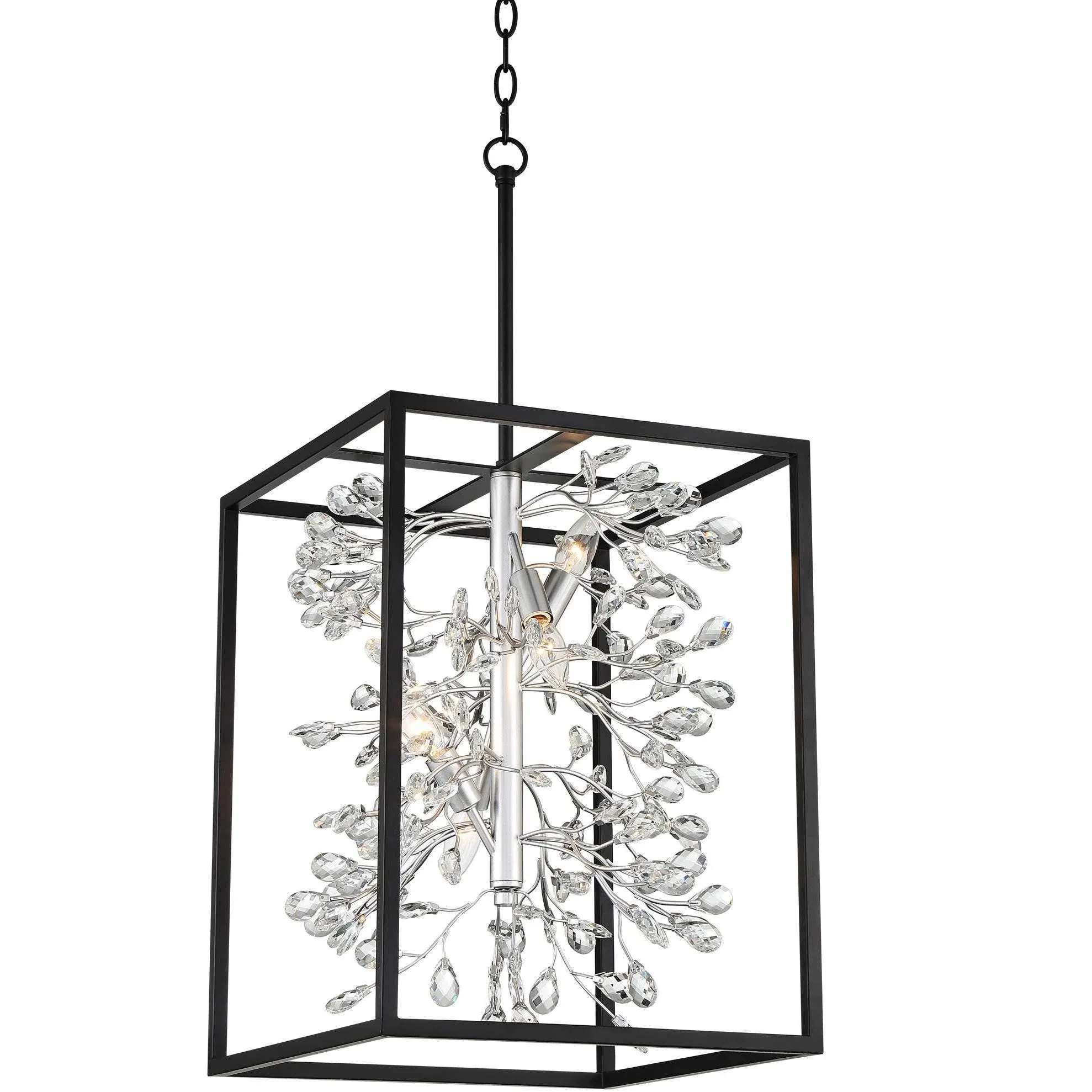 Black Silver Pendant Chandelier 15 1/4&#034; Modern Crystal 4-Light for Dining Room