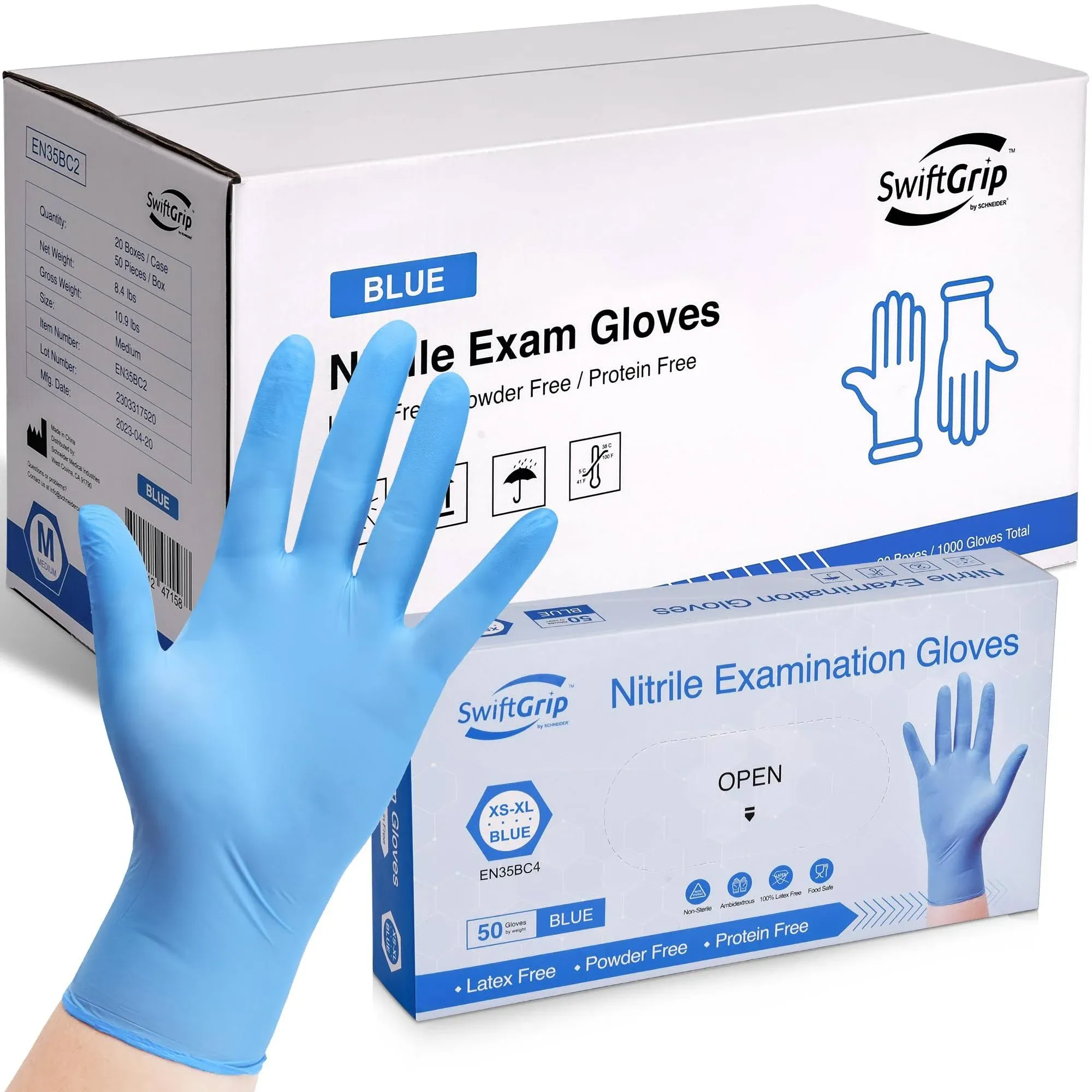 SwiftGrip Disposable Nitrile Exam Gloves, 3-mil, Blue, Nitrile Gloves Disposable ...