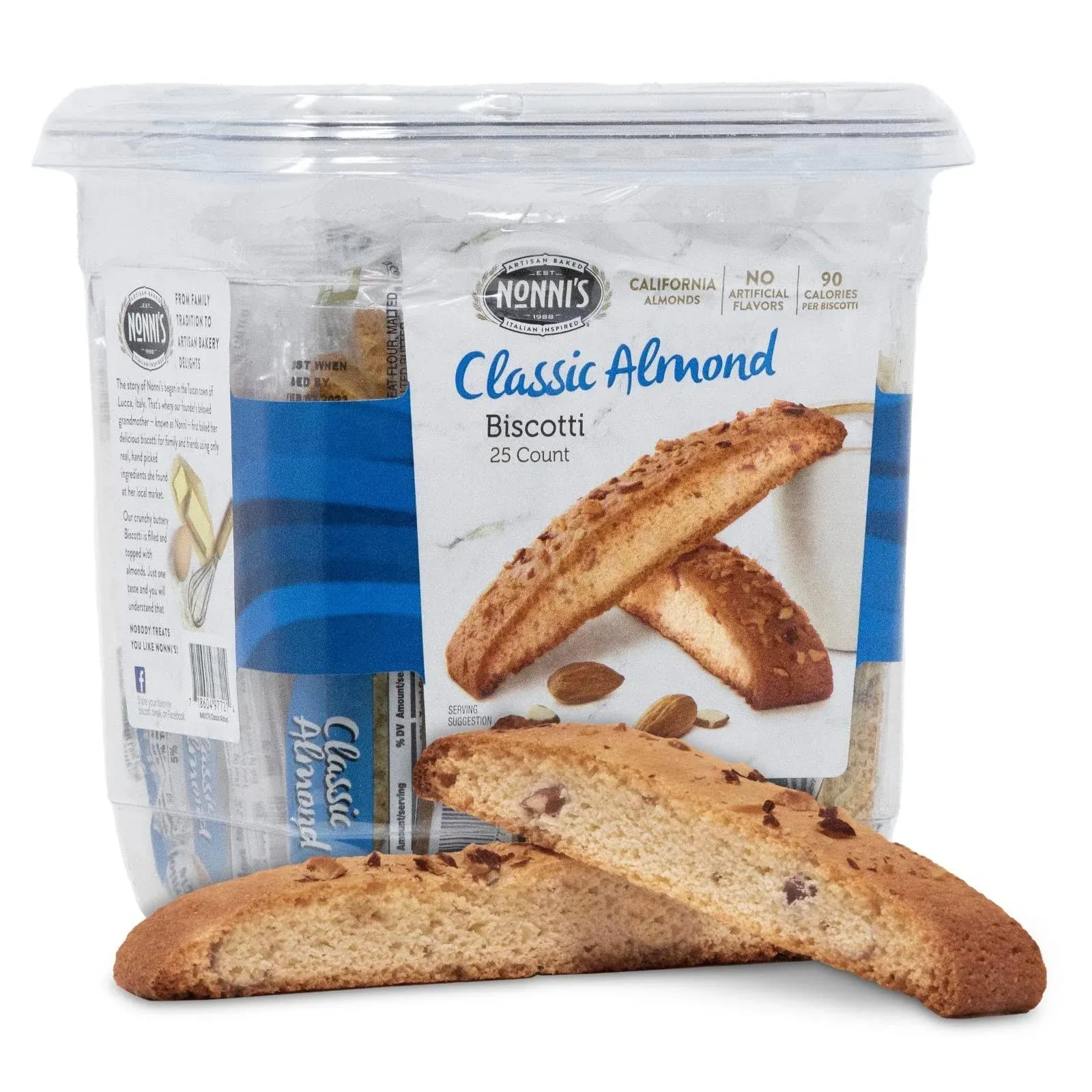 Nonni's Biscotti, Classic Almond, 0.69 oz Individually Wrapped, 25/Pack