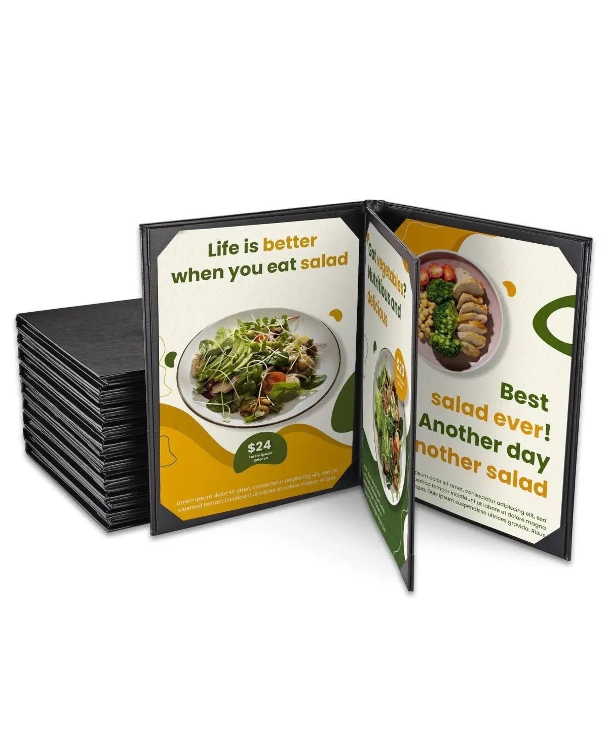 10 Packs Menu Covers 8.5"x11" 4 View Leather Book Style Black Faux Custom Logo Cafe Restaurant Bars