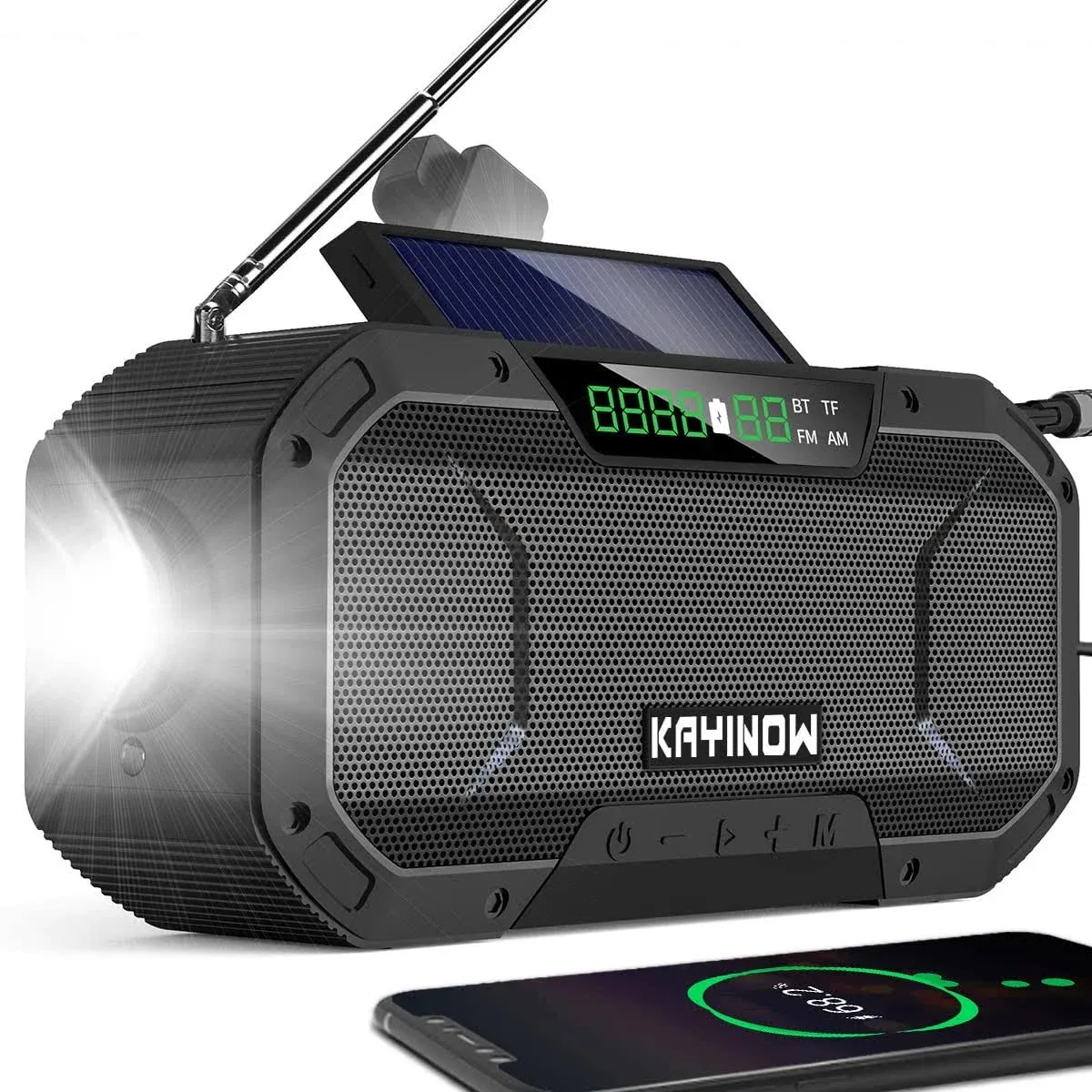 Hand Crank Emergency Radio Solar Power,Portable NOAA Weather AM FM Radio Waterproof Bluetooth Speaker,5000mAh Battery Operated Wind Up Radio Flashlight Cell Phone Charger,SOS,Outdoor Camping Radio