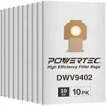 POWERTEC DWV9402 Fleece Bags for Dewalt 10PK, for Dewalt DWV010, DWV012, DWV015 8 & 10 Gallon Dust Extractor, Replacement Shop Vacuum Bags, Filter Bags for Dewalt (75029-P2)