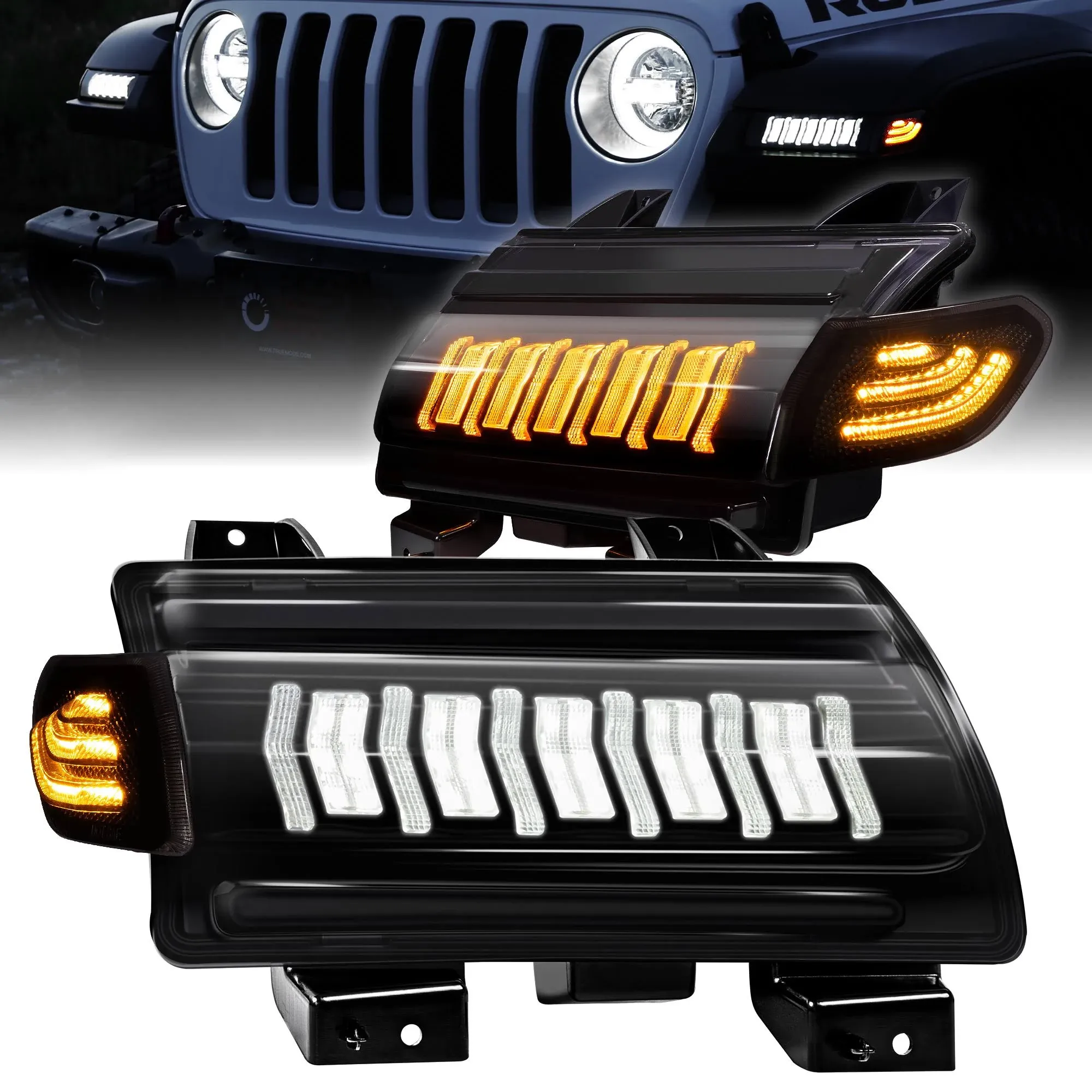 True Mods LED Fender Side Marker Turn Signal Light Kit Compatible W Jeep Wrangler JL Sahara Rubicon Gladiator JT Overland 2018 at MechanicSurplus.com