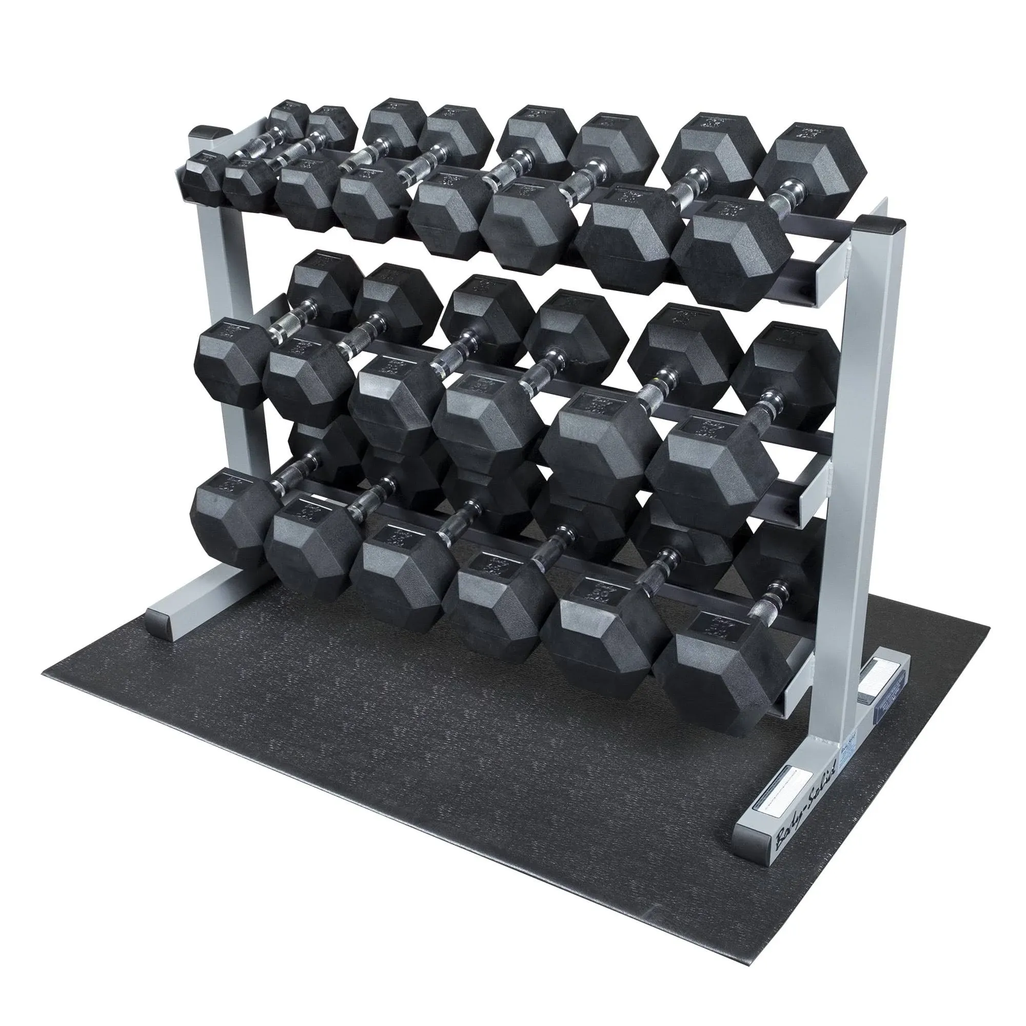 Body-Solid 5-50 lb. Rubber Dumbbell Package with Rack