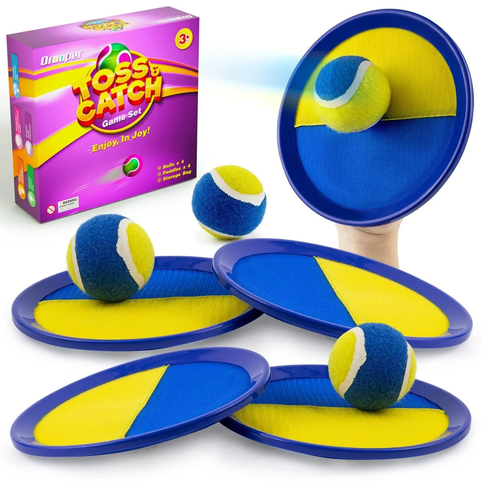 Qrooper Toss and Catch Ball Set Kids Toys - Beach Toys Yard Games Outdoor Toys for Kids Ages 3 4 5 6 7 8 9 10 11 12 Years Old