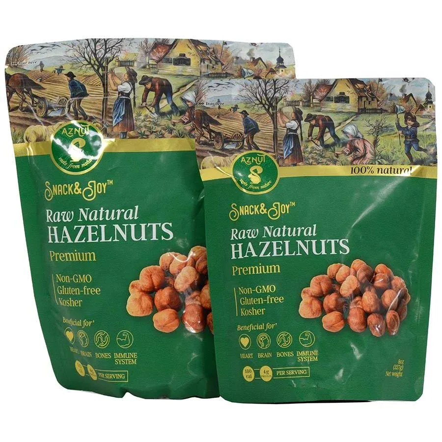 AZNUT Raw Hazelnuts Filbert Nuts, Shelled, Gluten Free, Fresh, Premium Quality 100% Natural Non-GMO Project Certified, Kosher Certified, Great Snacks, Resealable Bag 1 LB