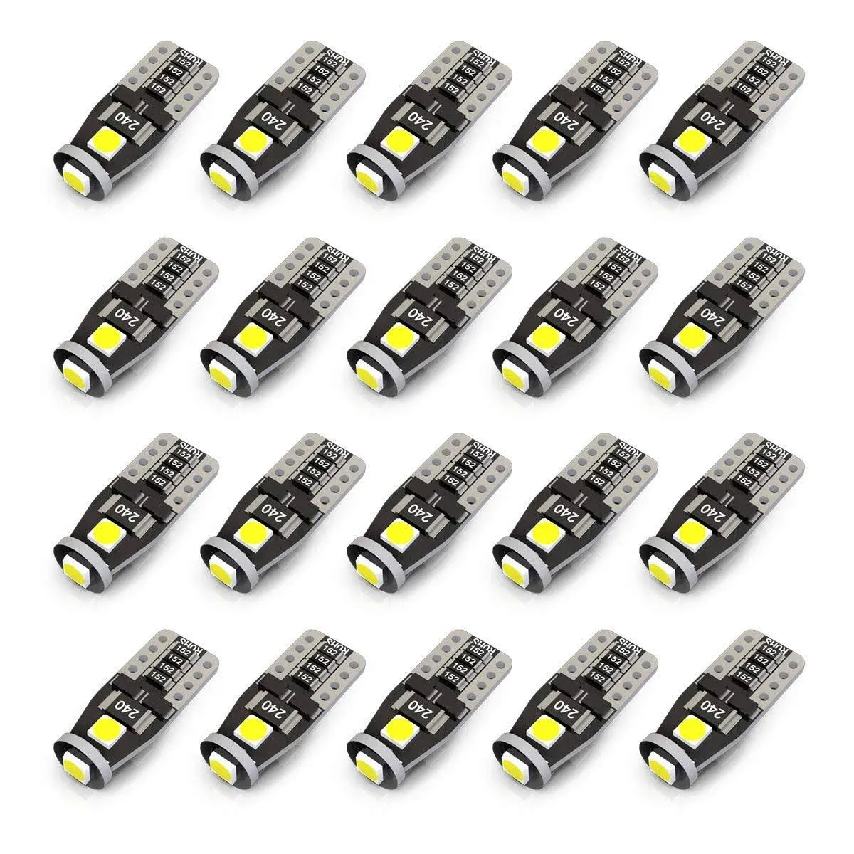 KAFEEK 20x T10 Wedge 194 168 2825 W5W LED Bulbs, Super Bright 3-3030 Chipset, CAN-Bus Error Free, Interior Lights, License Plate Dome Map Door Courtesy Park Lights,Xenon White