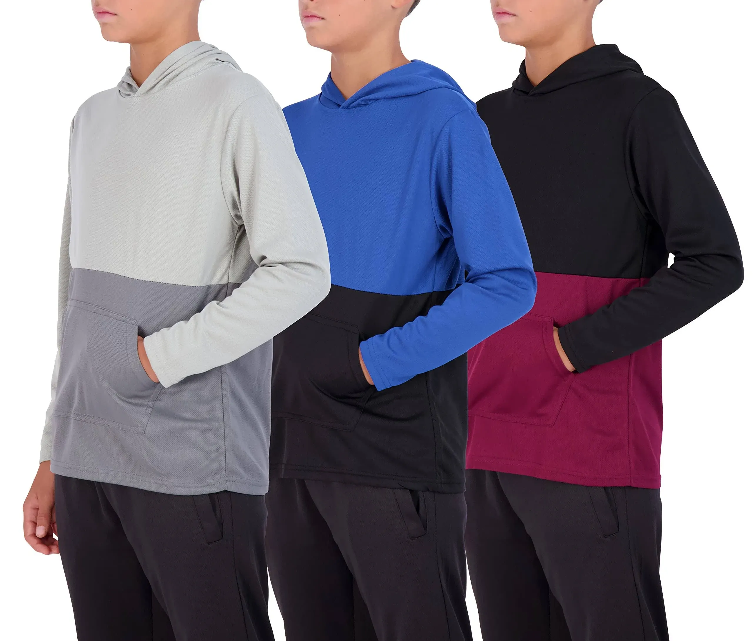 Real Essentials 3 Pack: Youth Mesh Long Sleeve Pullover Hoodie Active Sweatshirt ...