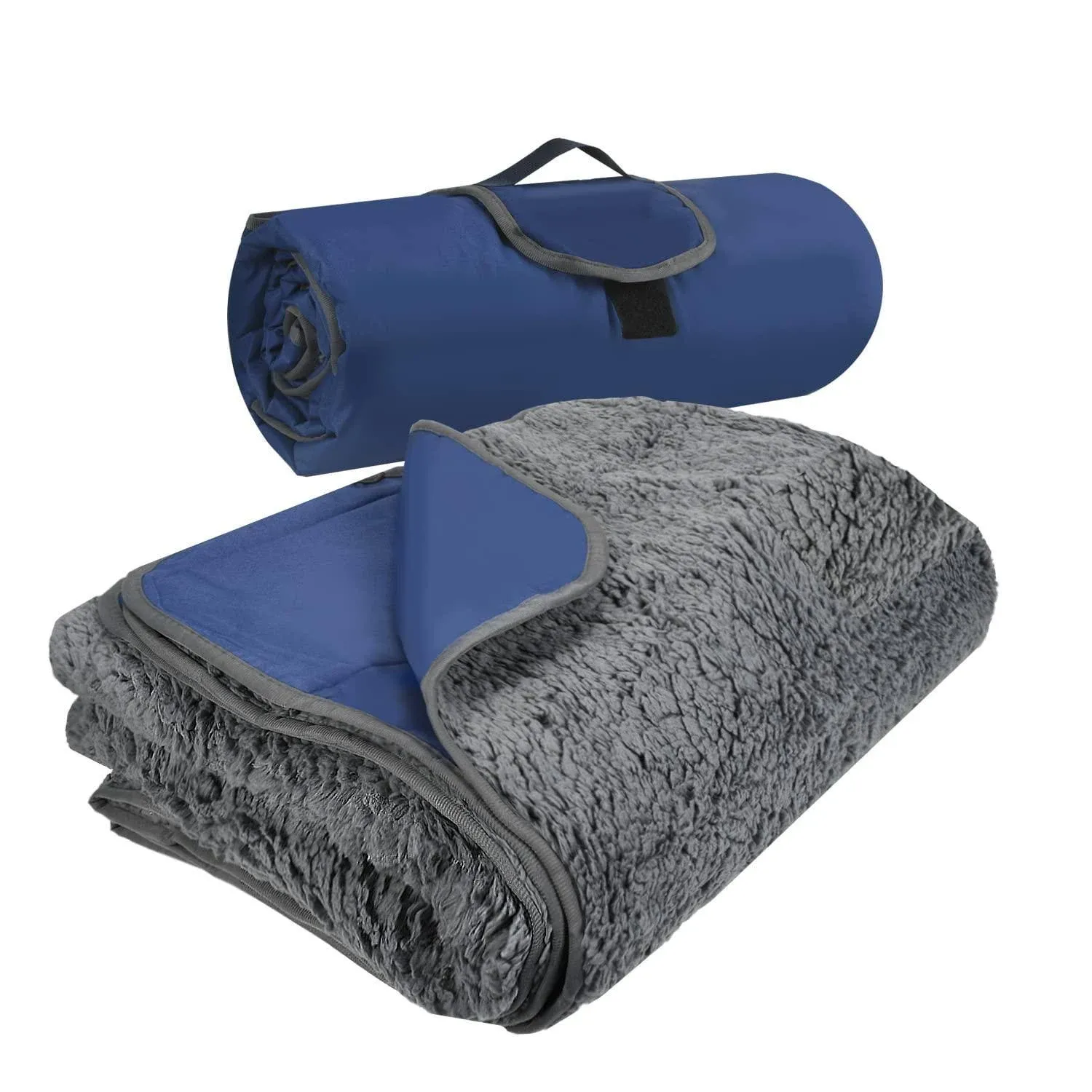 Tirrinia Outdoors Waterproof Throw Blanket, Sherpa Fleece Stadium Windproof Mat for Camping, Picnic, Traveling, Boat, Football - Machine Washable, Navy