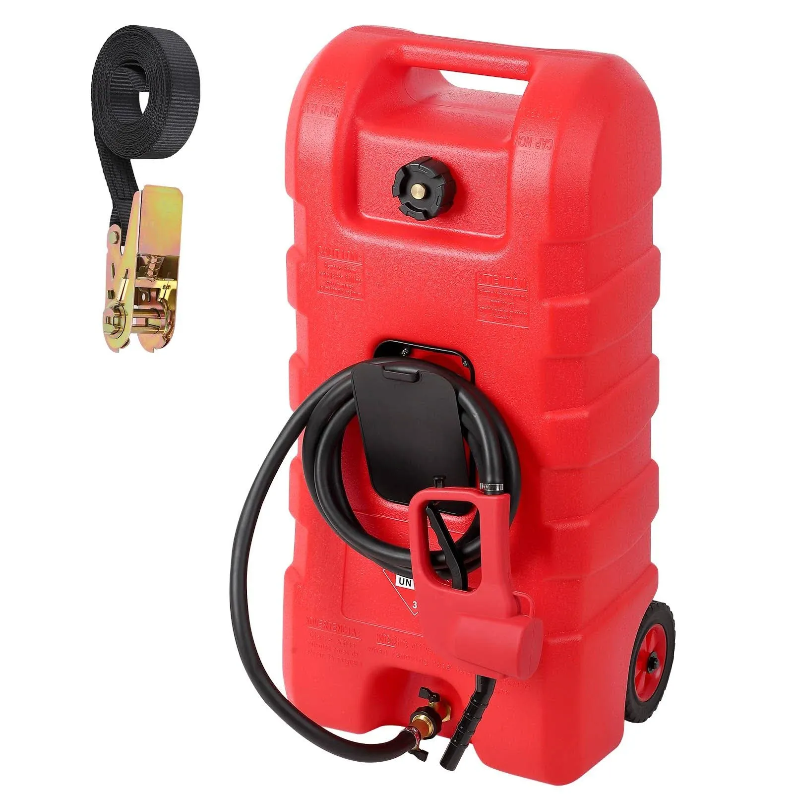 GAOMON Fuel Caddy, 15 Gallon Portable Gas Can Fuel Tank Container with Fluid Transfer Siphon Pump and 10ft. Delivery Hose, Diesel Storage Can On-Wheels for Cars Lawn Mowers ATVs Boats