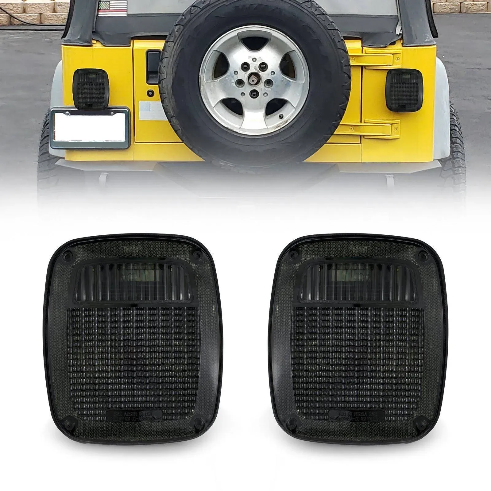 USR DEPO 97-06 TJ Tail Lights - All Smoke Lens Plug and Play Rear Tail Lamps Set (Left + Right) Compatible with 1997-2006 Wrangler TJ Chassis (Smoked with Housing and Wiring)