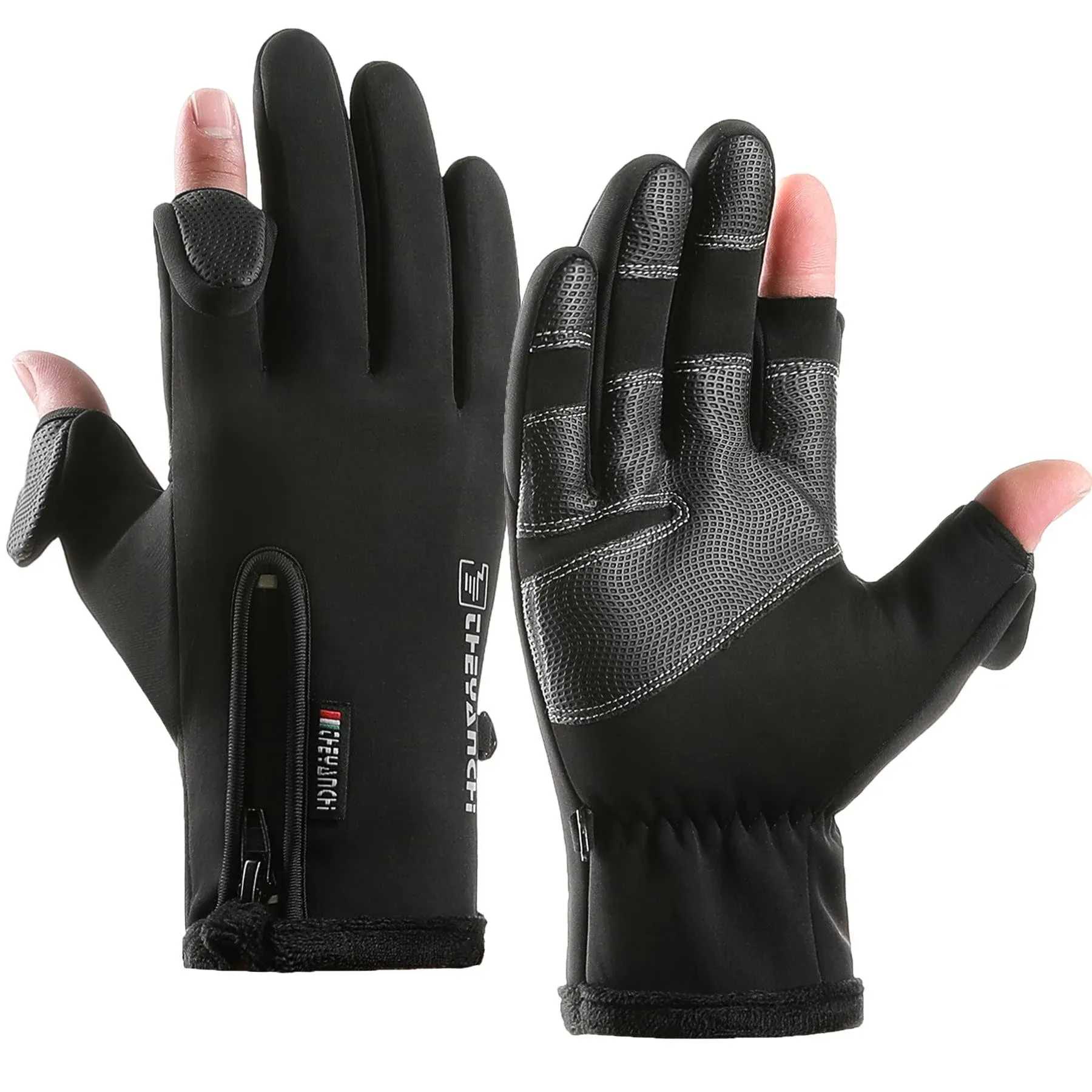 LJCUTE Winter Fingerless Fishing Gloves