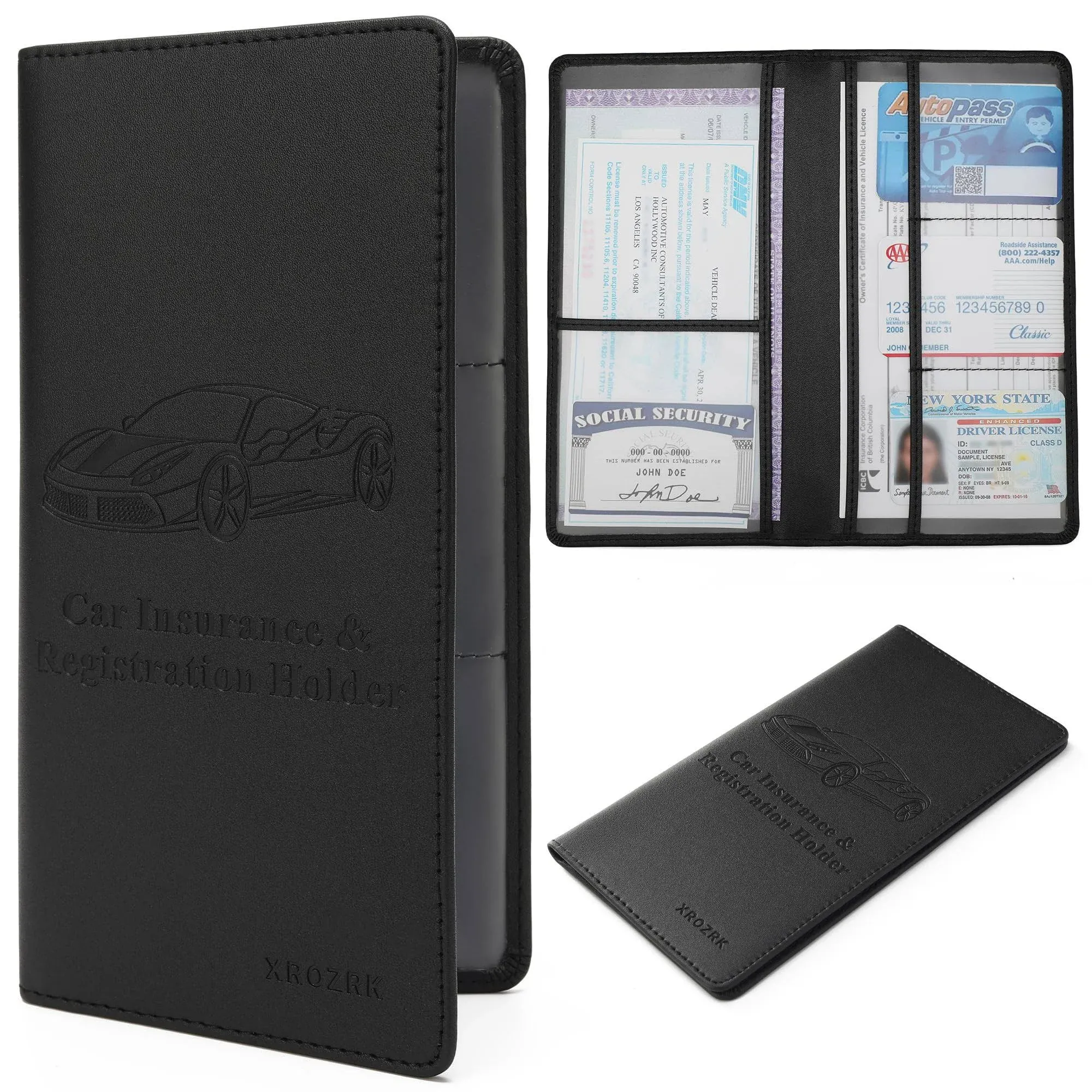 Car Registration &amp; Insurance Card Holder：Auto Glove Box Organizer Document Walle