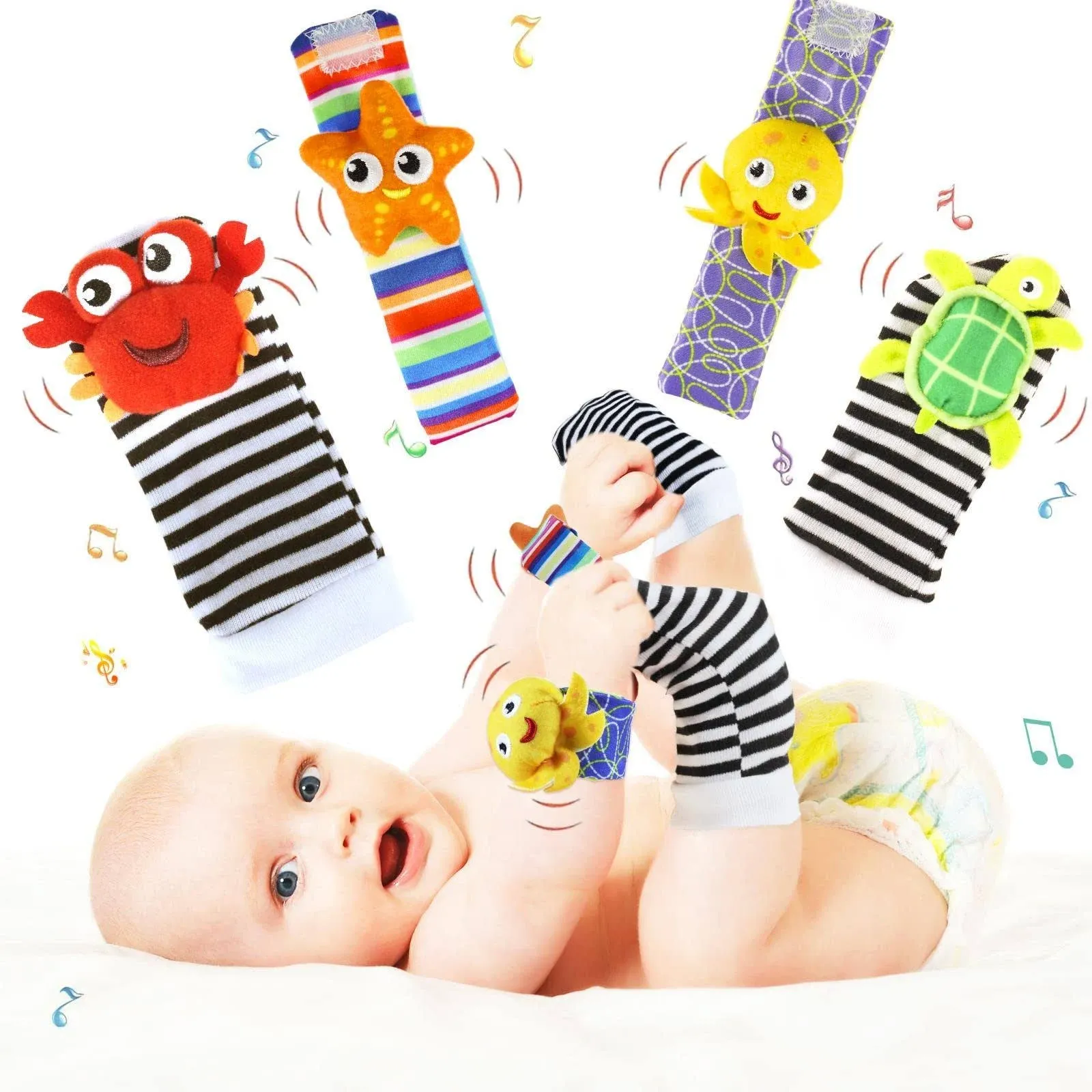 Wrist Rattles Foot Finder Rattle Sock Toy for Baby Toddler, Baby Rattle Toys 0-6 ...