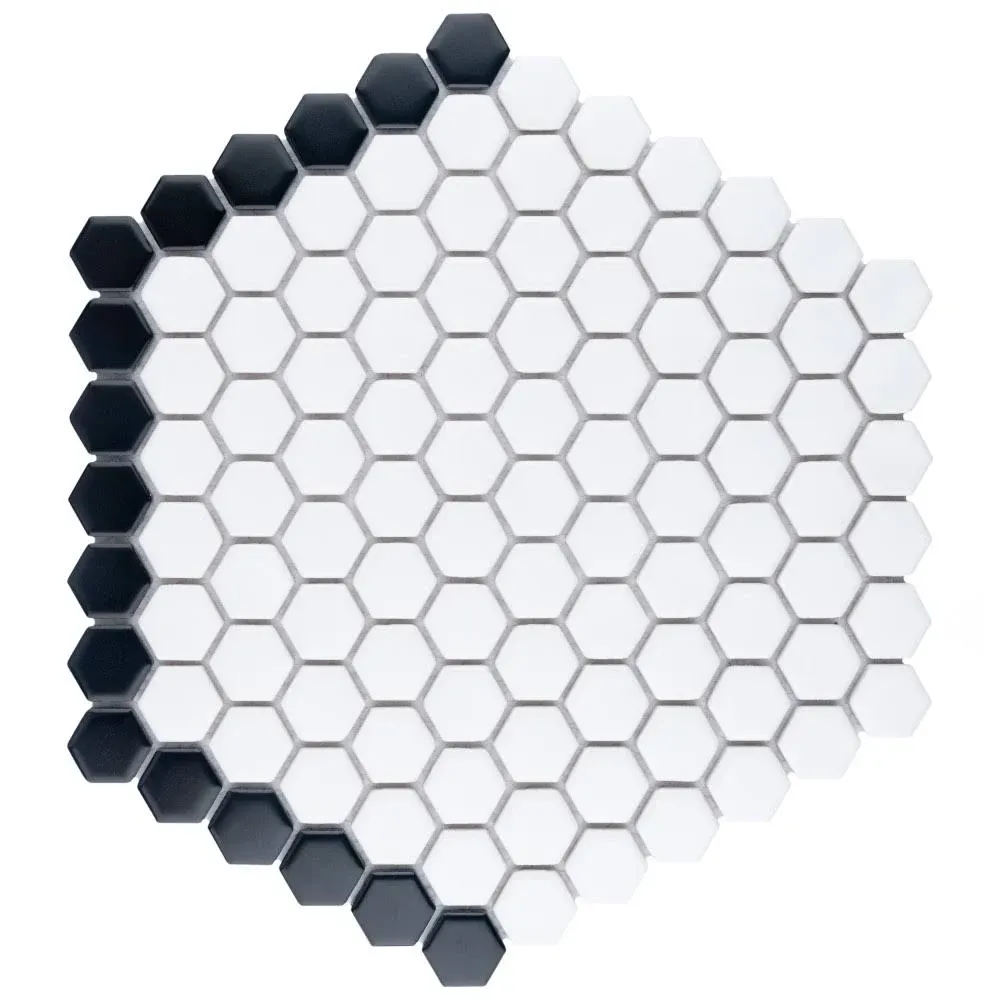 Metro Geo 1" Hex Matte White with Black Edge 10-1/2" x 11-5/8" Porcelain Mosaic Floor and Wall Tile Merola Tile