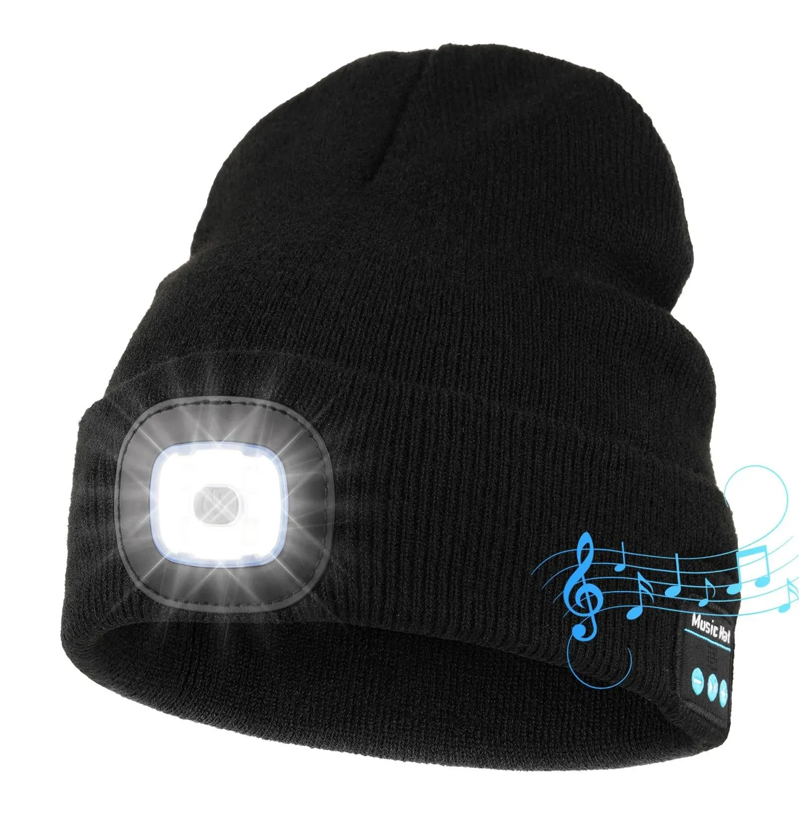 Unisex Bluetooth Beanie with Light, Upgraded Musical Knitted Cap with Headphone 