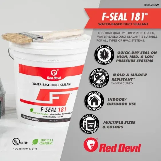 Red Devil 0841DW F-Seal 181 Fiber Reinforced Water Based Duct Sealant, 1 Gallon, White, 2 Pack