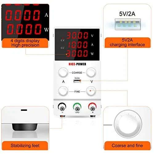 DC Power Variable Supply 30V 10A 4Digital Display Adjustable Regulated Switching